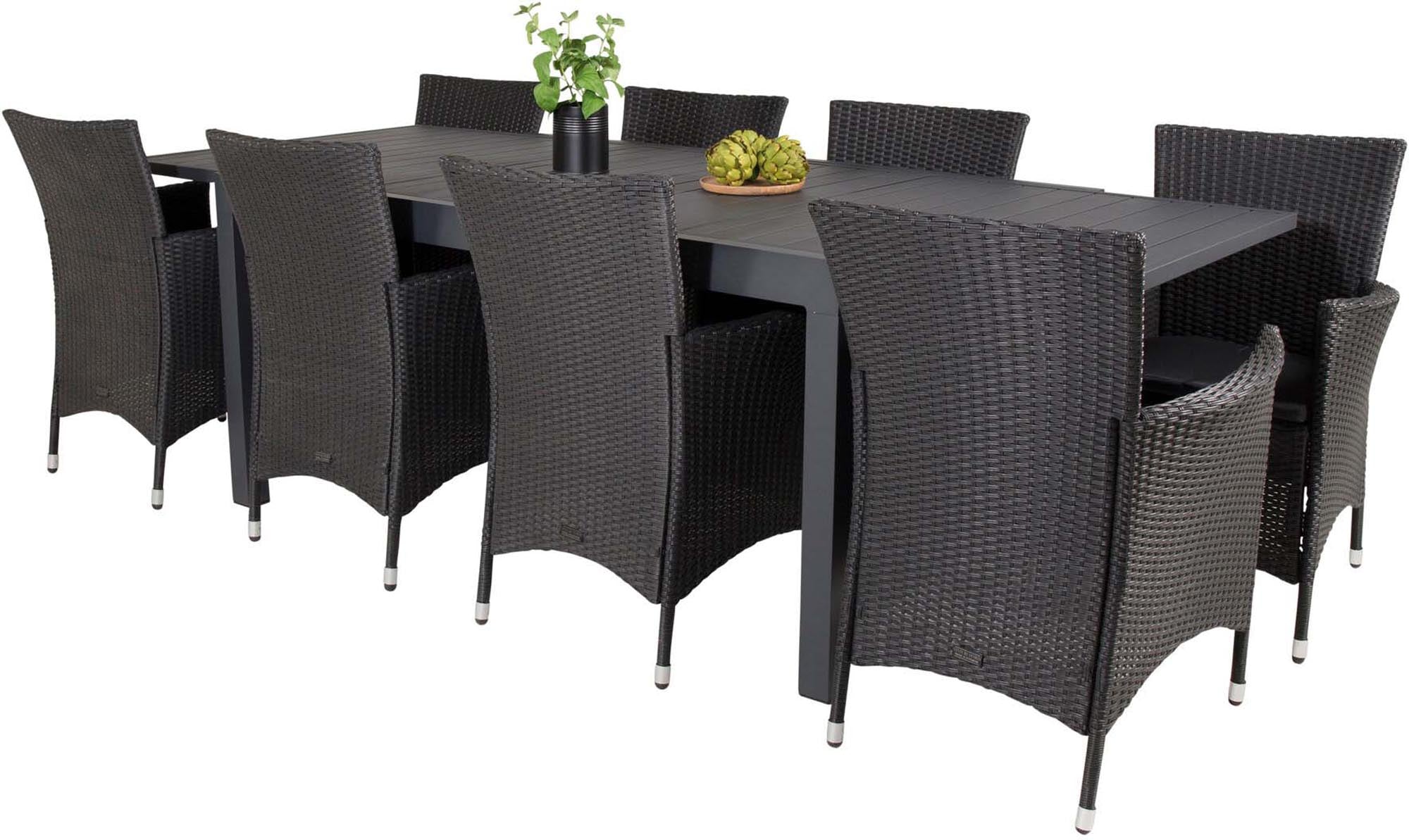 Elegantes Marbella Set: Ausziehbarer Tisch & 8 Stühle für draussen.