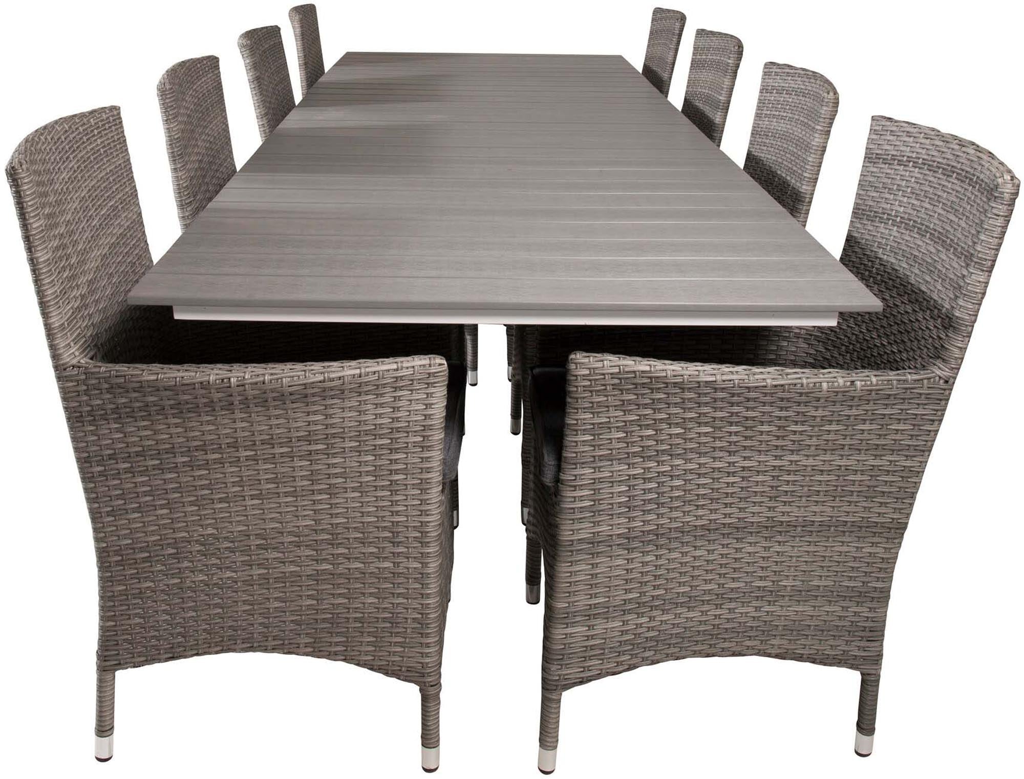 Stilvolles Outdoor-Tischset (229cm) mit 8 Malin Stühlen, wetterfest, UV-beständig, für gesellige Abende im Freien.