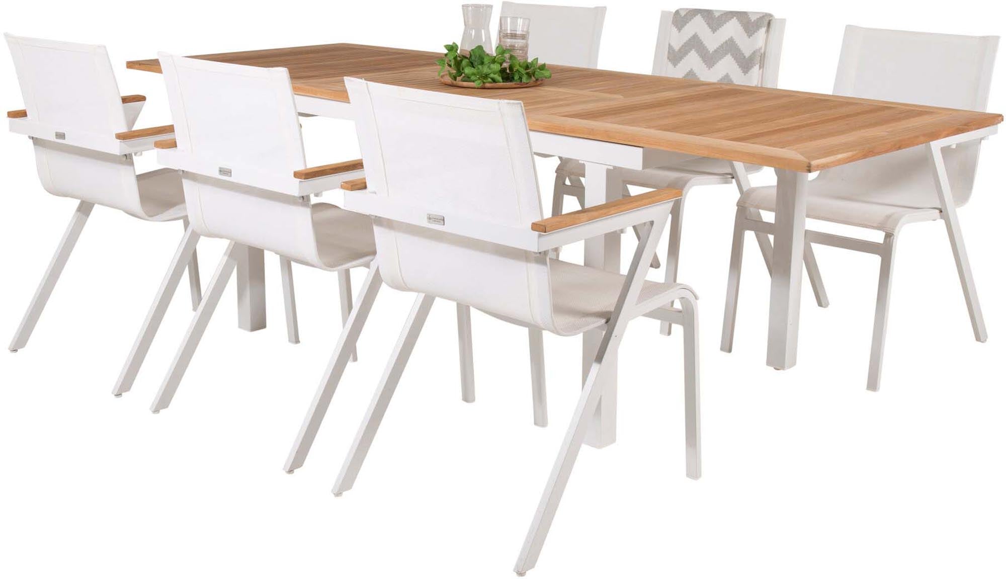 Panama Outdoor-Tischset + Mexico 160cm/6St. in Weiss präsentiert im Onlineshop von KAQTU Design AG. Gartentischset ist von Venture Home
