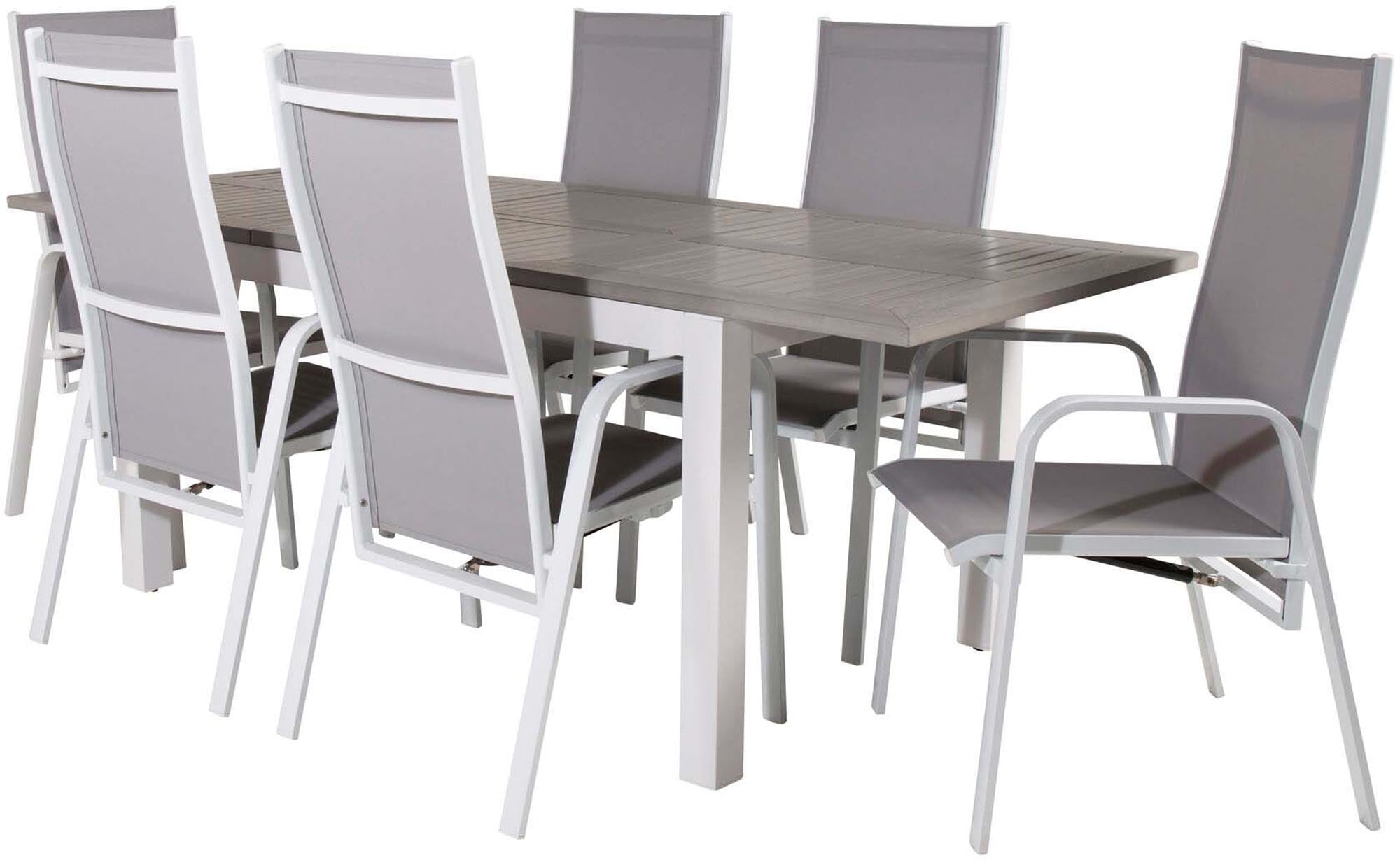 Albany Outdoor-Gartentischset ausziehbar + Copacabana 152cm/6St. in Grau weiss präsentiert im Onlineshop von KAQTU Design AG. Gartentischset ist von Venture Home