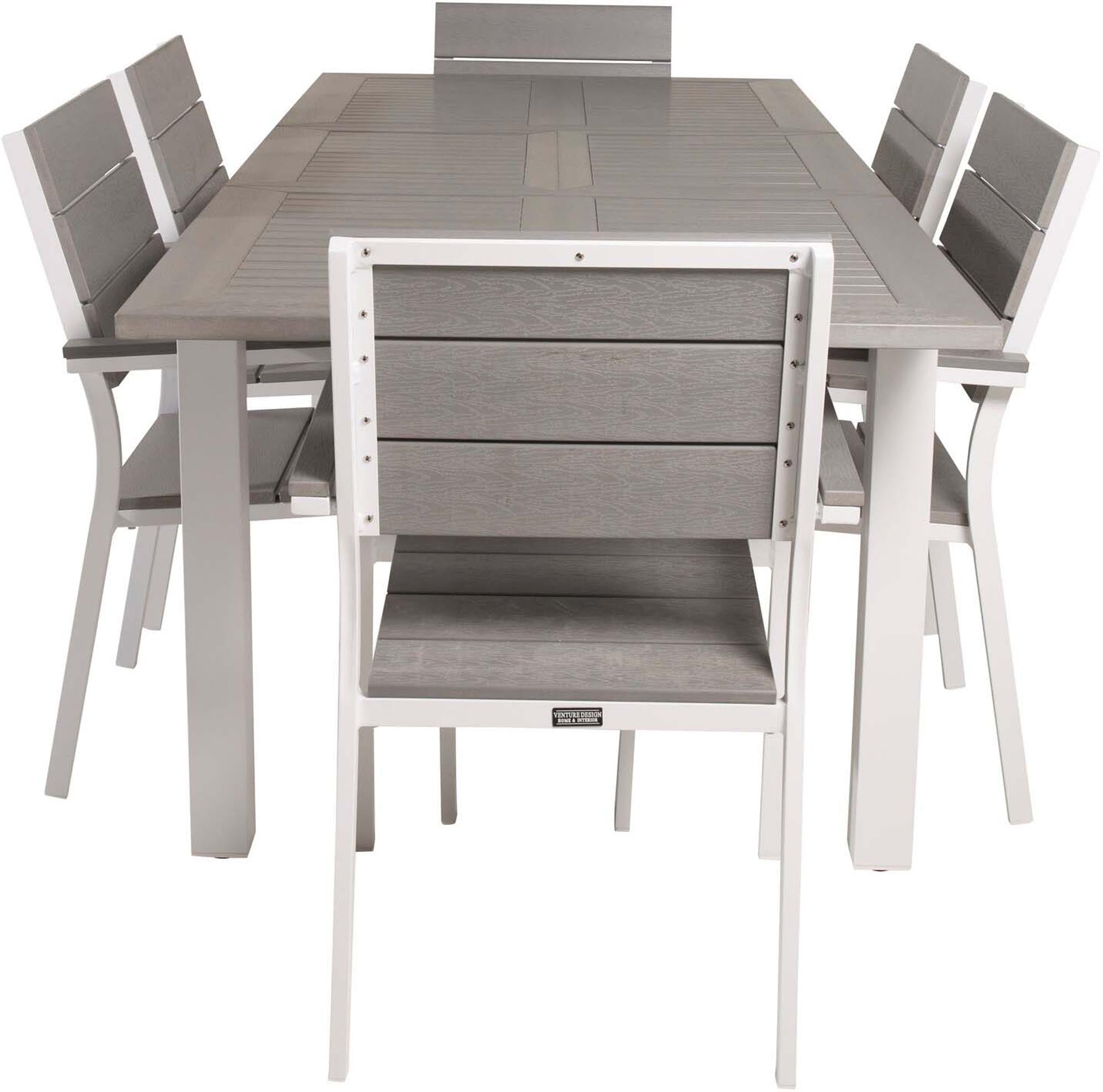 Stilvolles Albany Outdoor-Gartentischset, ausziehbar, für 6 Personen. Hochwertiges Aintwood, witterungsbeständig, elegantes Design.