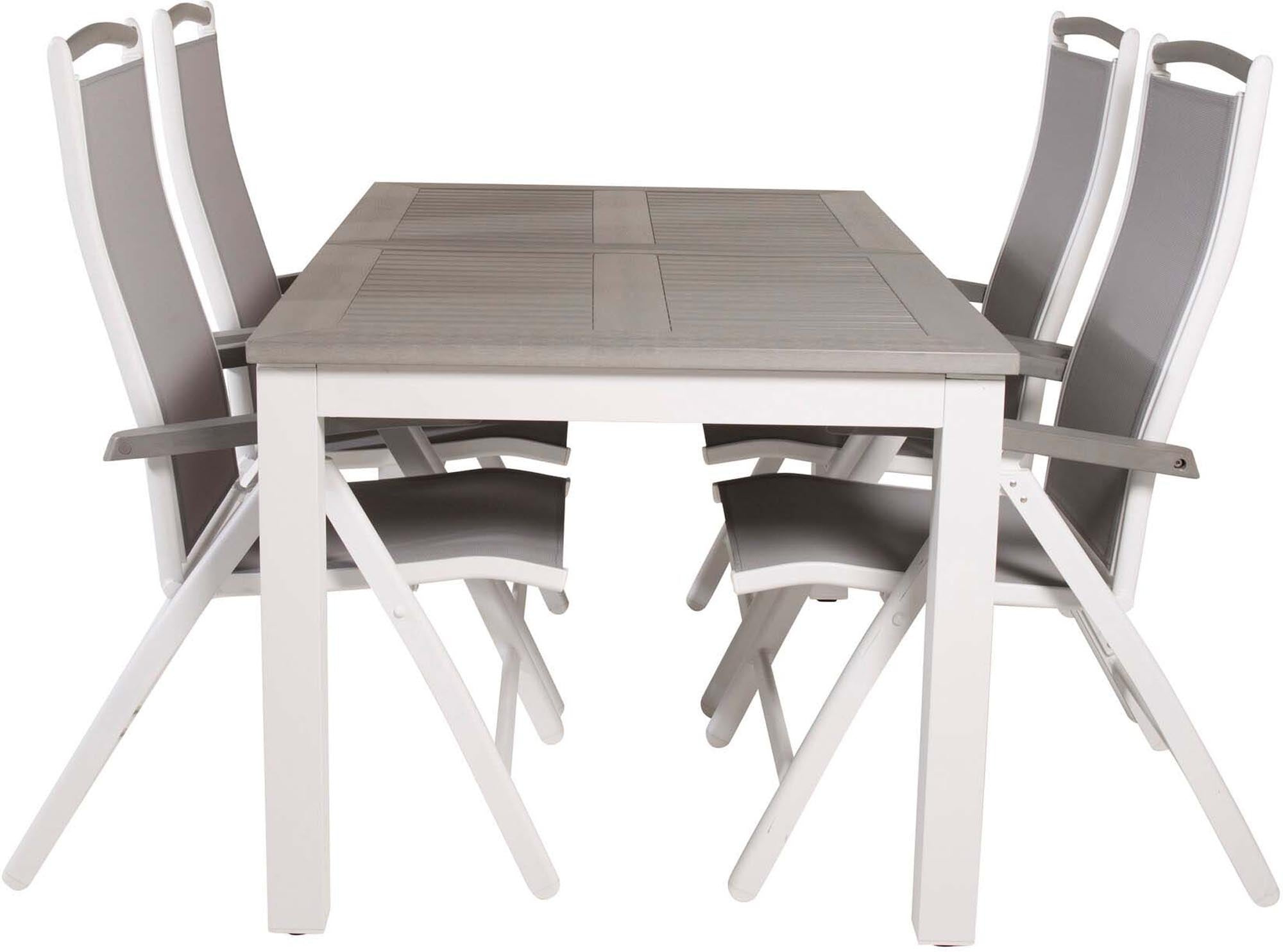 Albany Outdoor-Gartentischset ausziehbar + Position 152cm/4St. in Weiss Alu / Grau präsentiert im Onlineshop von KAQTU Design AG. Gartentischset ist von Venture Home