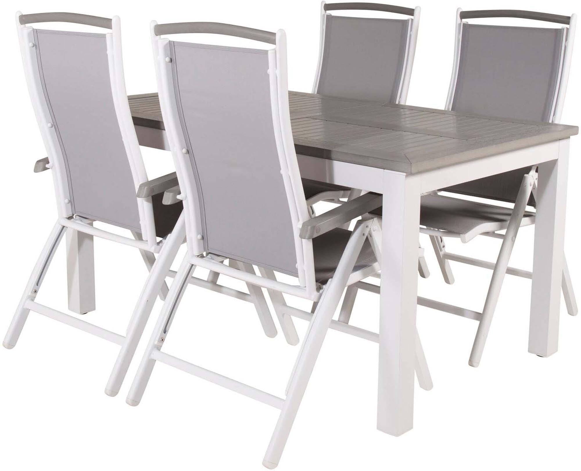 Entdecken Sie das Albany Outdoor-Gartentischset von Venture Home: Ausziehbarer Tisch und stilvolle Stühle für gemütliche Stunden im Freien.