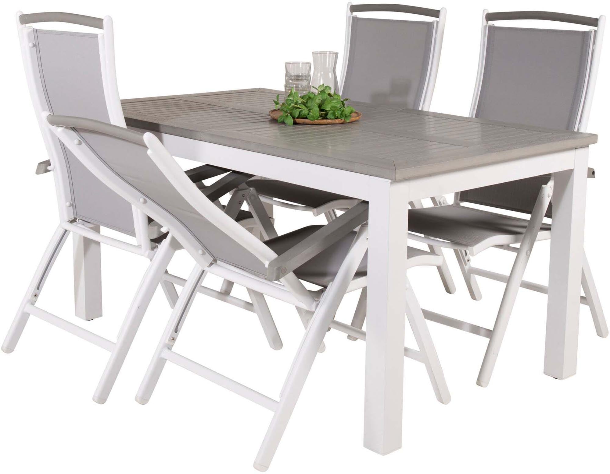 Entdecken Sie das Albany Outdoor-Gartentischset von Venture Home: Ausziehbarer Tisch und stilvolle Stühle für gemütliche Abende im Freien.