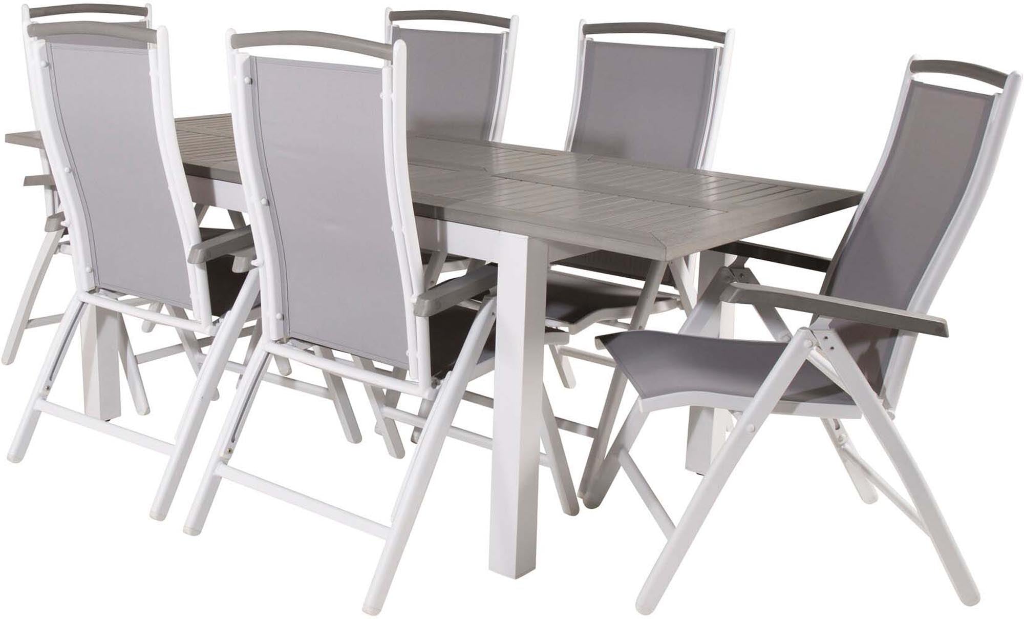 Albany Outdoor-Set: Flexibler Tisch & 6 Stühle für Gartenfreude.