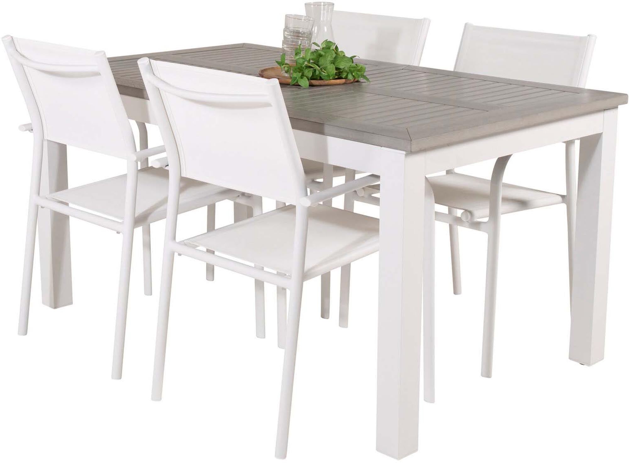 Albany Outdoor-Gartentischset ausziehbar + Santorini 152cm/4St. in Weiss präsentiert im Onlineshop von KAQTU Design AG. Gartentischset ist von Venture Home
