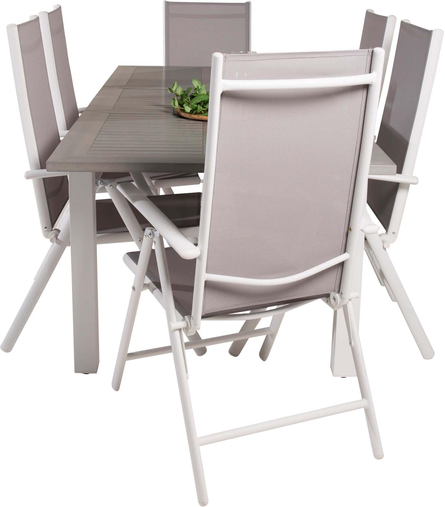Albany Outdoor-Gartentischset ausziehbar + Break 152cm/6St. in Grau weiss präsentiert im Onlineshop von KAQTU Design AG. Gartentischset ist von Venture Home