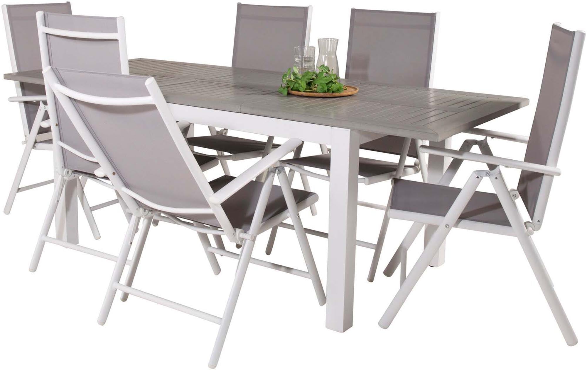 Albany Outdoor-Gartentischset ausziehbar + Break 152cm/6St. in Grau weiss präsentiert im Onlineshop von KAQTU Design AG. Gartentischset ist von Venture Home
