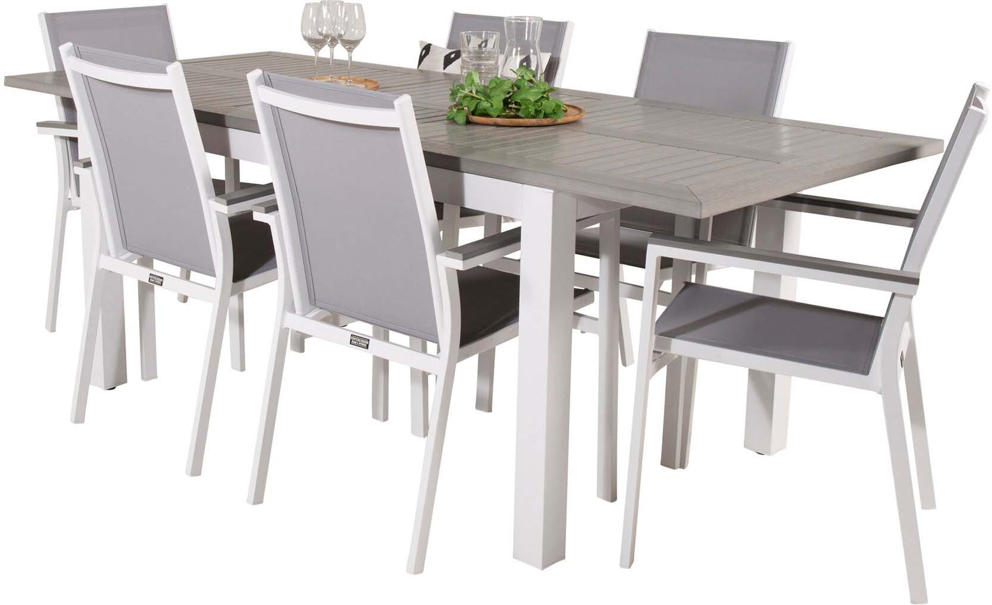 Albany Outdoor-Tischset + Parma 152cm/6St. in Grau weiss präsentiert im Onlineshop von KAQTU Design AG. Gartentischset ist von Venture Home