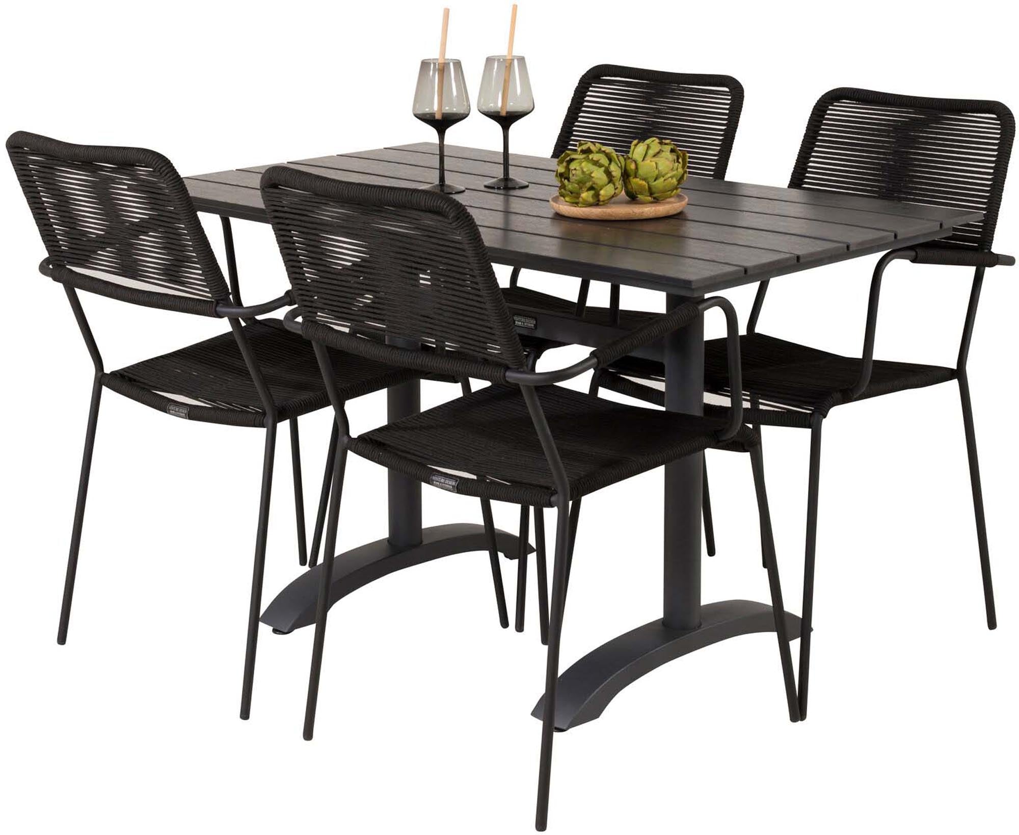 Robustes Denver Tischset mit 4 Lindos Stühlen für den Aussenbereich.