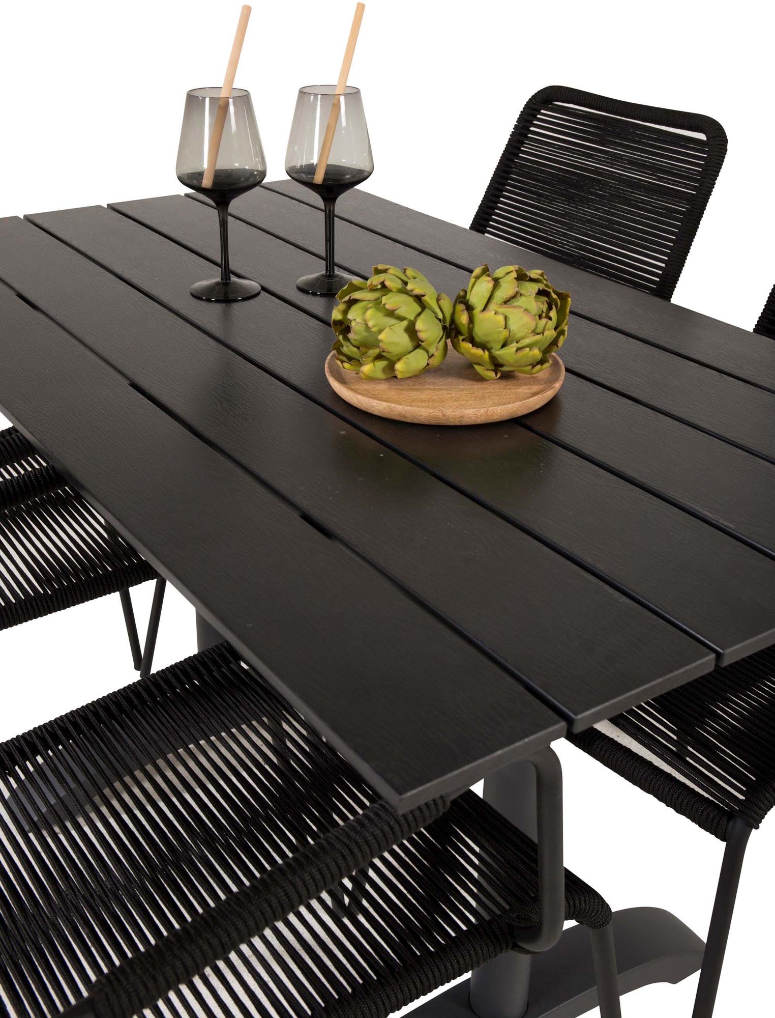 Denver Outdoor-Tischset + Lindos Arm 120cm/4St. in Schwarz präsentiert im Onlineshop von KAQTU Design AG. Gartentischset ist von Venture Home