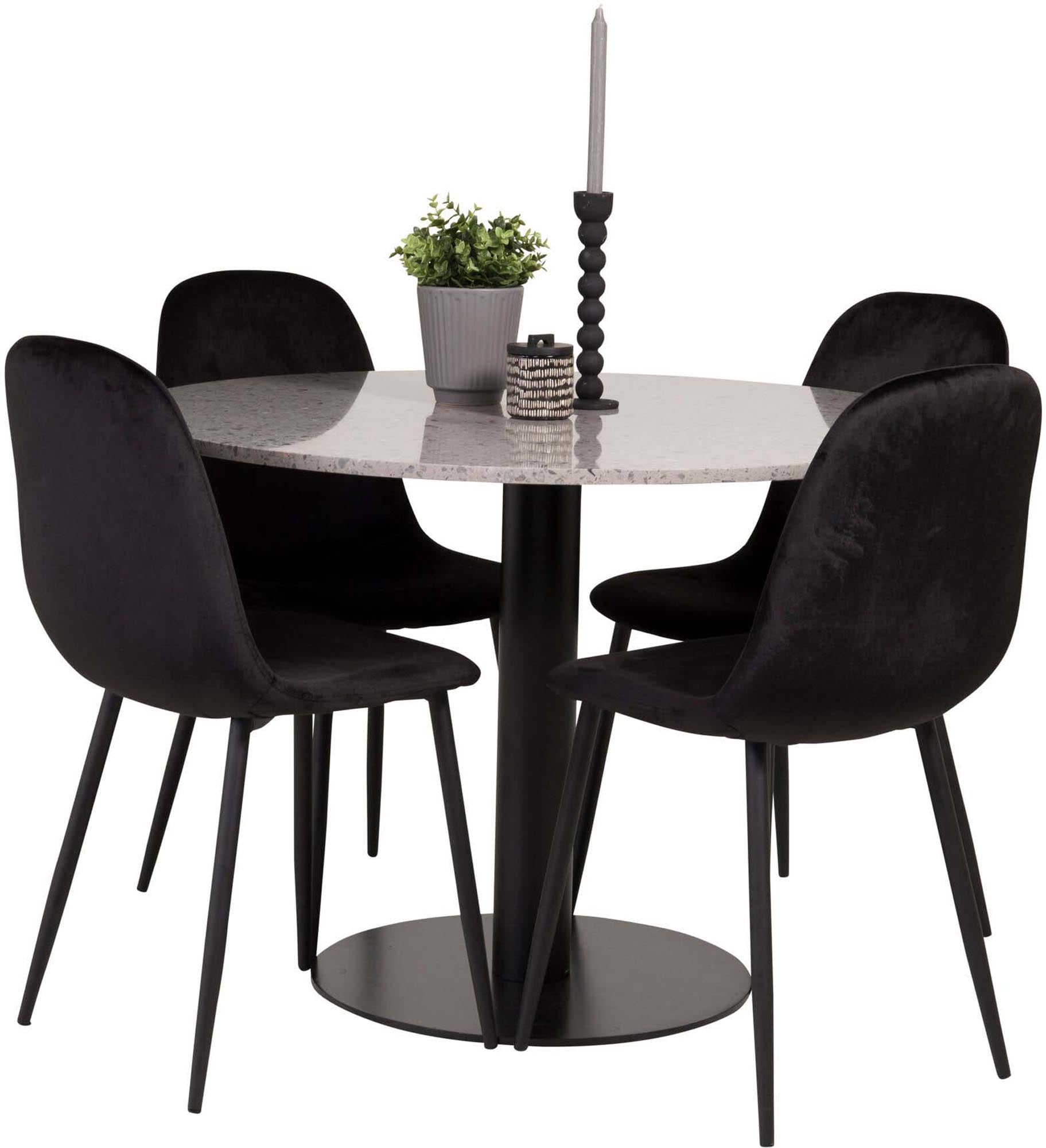 Razzia Esszimmerset + Polar ⌀106cm/4St. in Weiss / Schwarz präsentiert im Onlineshop von KAQTU Design AG. Esszimmerset ist von Venture Home