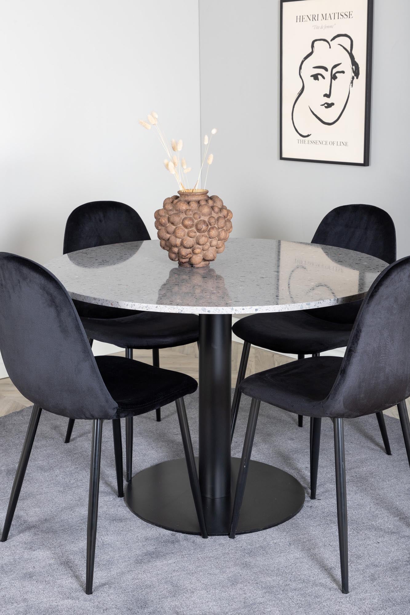 Razzia Esszimmerset + Polar ⌀106cm/4St. in Weiss / Schwarz präsentiert im Onlineshop von KAQTU Design AG. Esszimmerset ist von Venture Home
