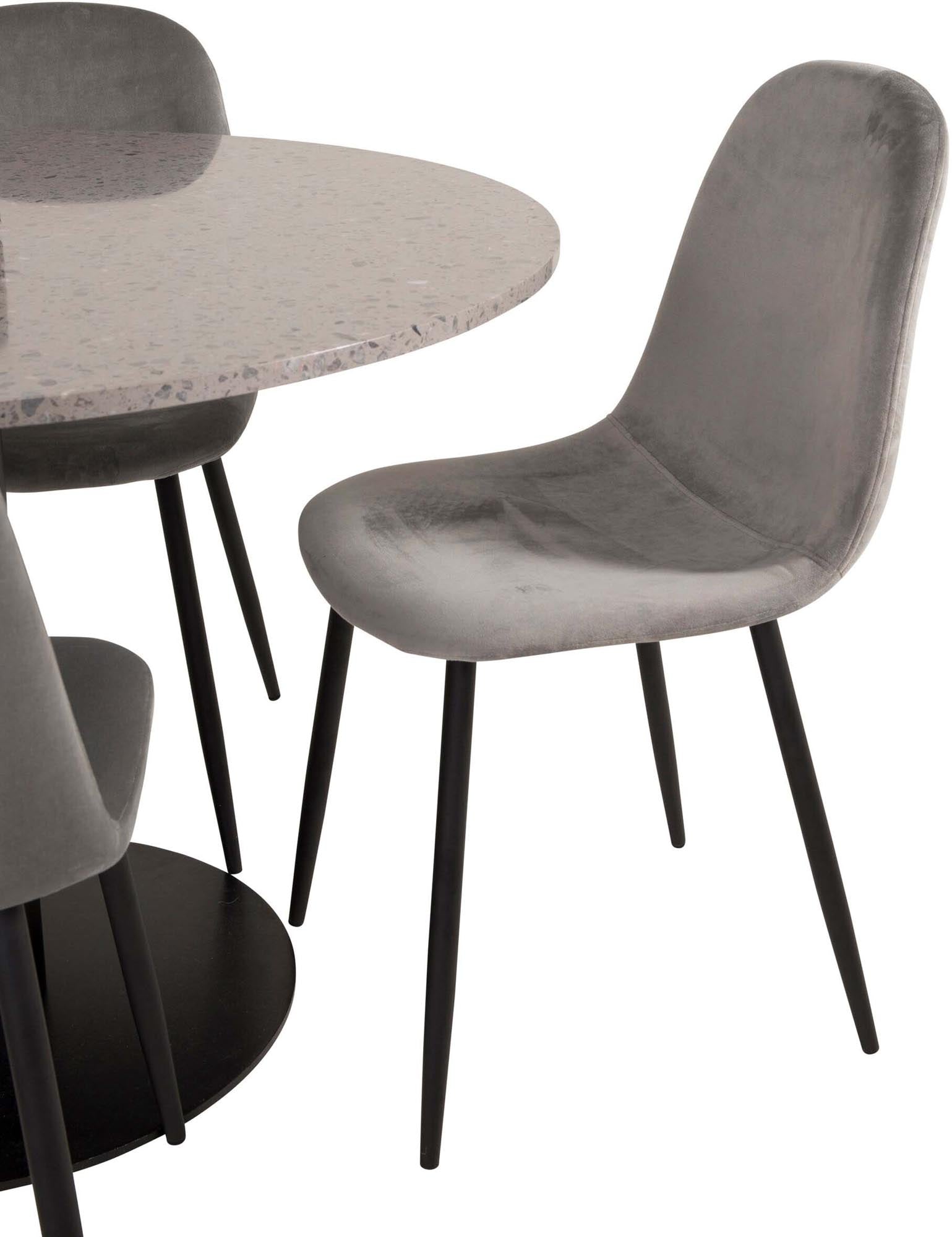 Elegantes Razzia Esszimmerset mit marmorierter Tischplatte und luxuriösen Samtstühlen. Ideal für moderne Esszimmer und gesellige Runden.