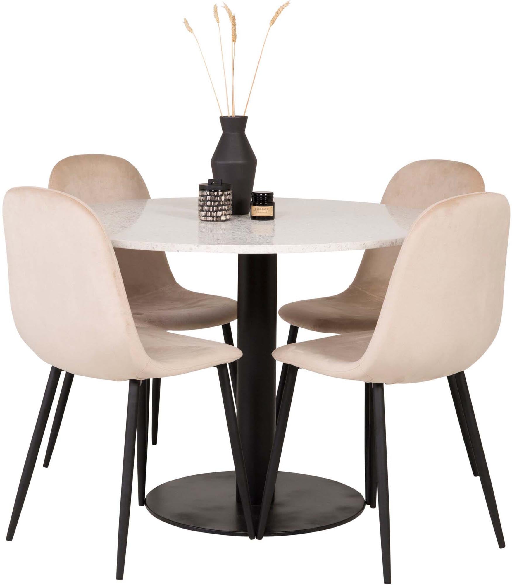 Razzia Esszimmerset + Polar ⌀106cm/4St. in Weiss / Beige / Schwarz präsentiert im Onlineshop von KAQTU Design AG. Esszimmerset ist von Venture Home