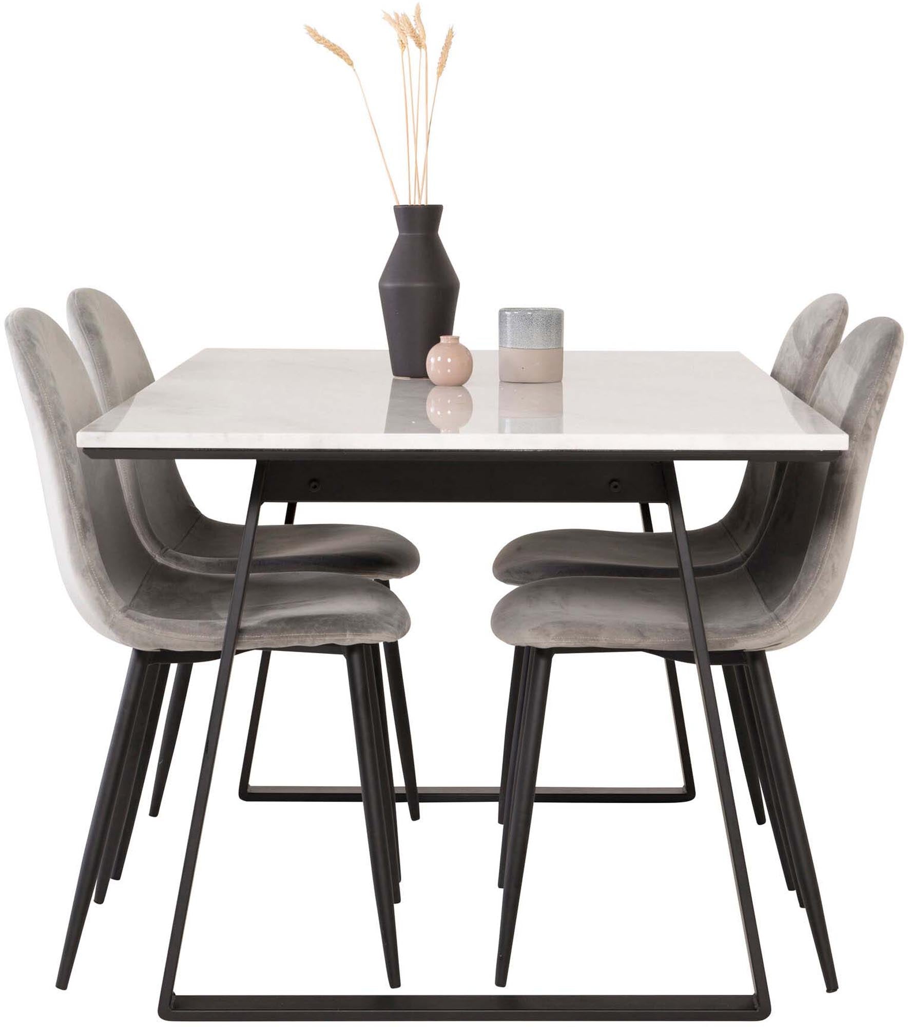 Stilvolles Esszimmerset Estelle + Polar: 140 cm Tisch und luxuriöse Samtstühle für Komfort und Eleganz in Ihrem Essbereich.