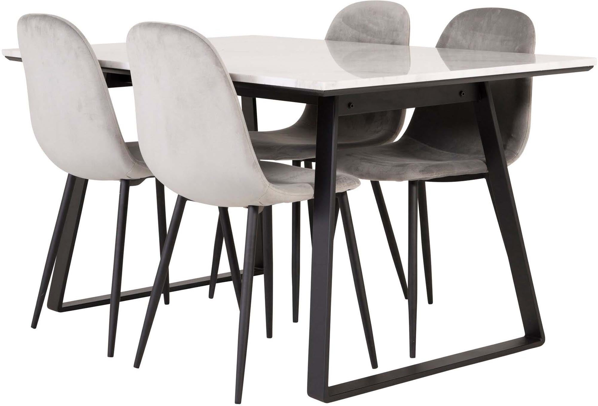 Elegantes Esszimmerset Estelle + Polar: 140 cm Tisch und bequeme Samtstühle für einladende Momente und modernes Wohnen.