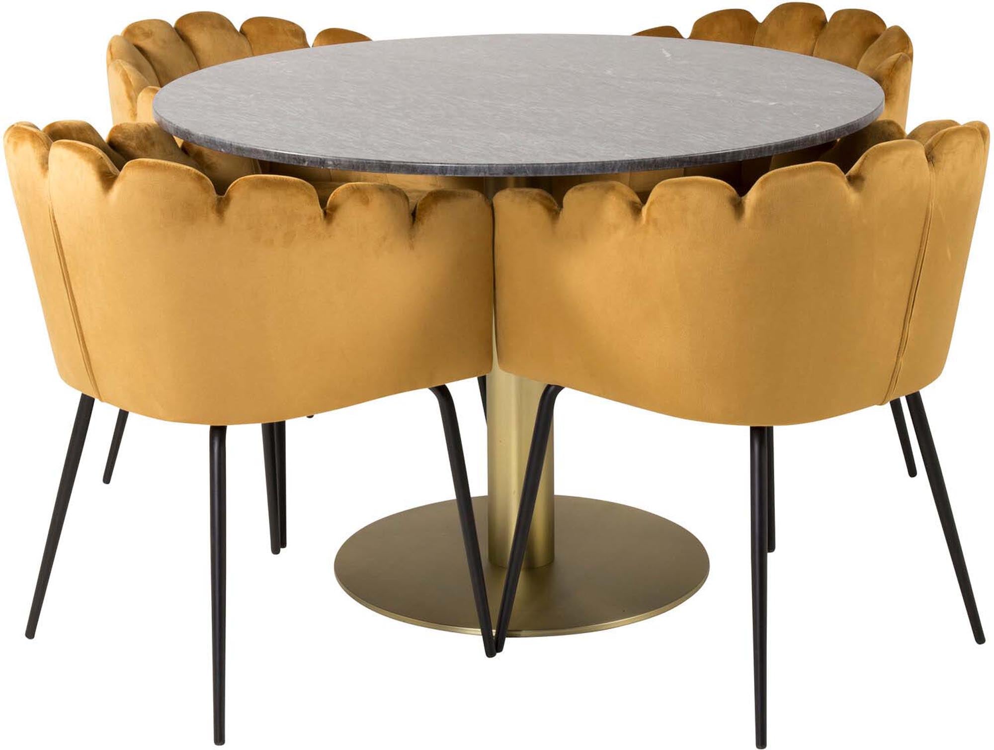 Estelle Esszimmerset + Limhamn ⌀106cm/4St. in Schwarz / Gelb / Gold präsentiert im Onlineshop von KAQTU Design AG. Esszimmerset ist von Venture Home