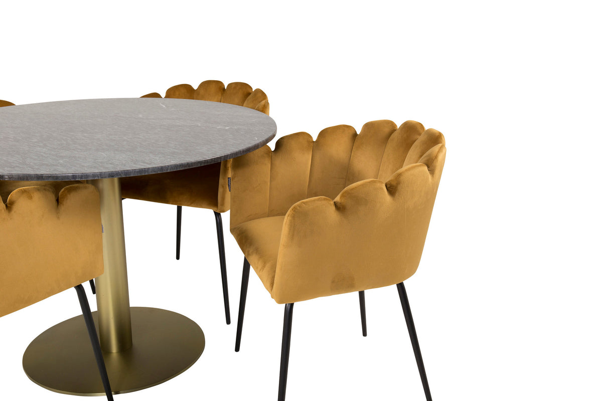 Estelle Esszimmerset + Limhamn ⌀106cm/4St. in Schwarz / Gelb / Gold präsentiert im Onlineshop von KAQTU Design AG. Esszimmerset ist von Venture Home