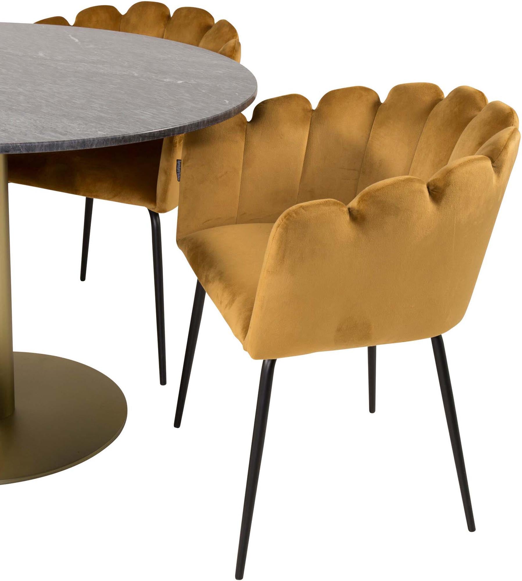 Estelle Esszimmerset + Limhamn ⌀106cm/4St. in Schwarz / Gelb / Gold präsentiert im Onlineshop von KAQTU Design AG. Esszimmerset ist von Venture Home