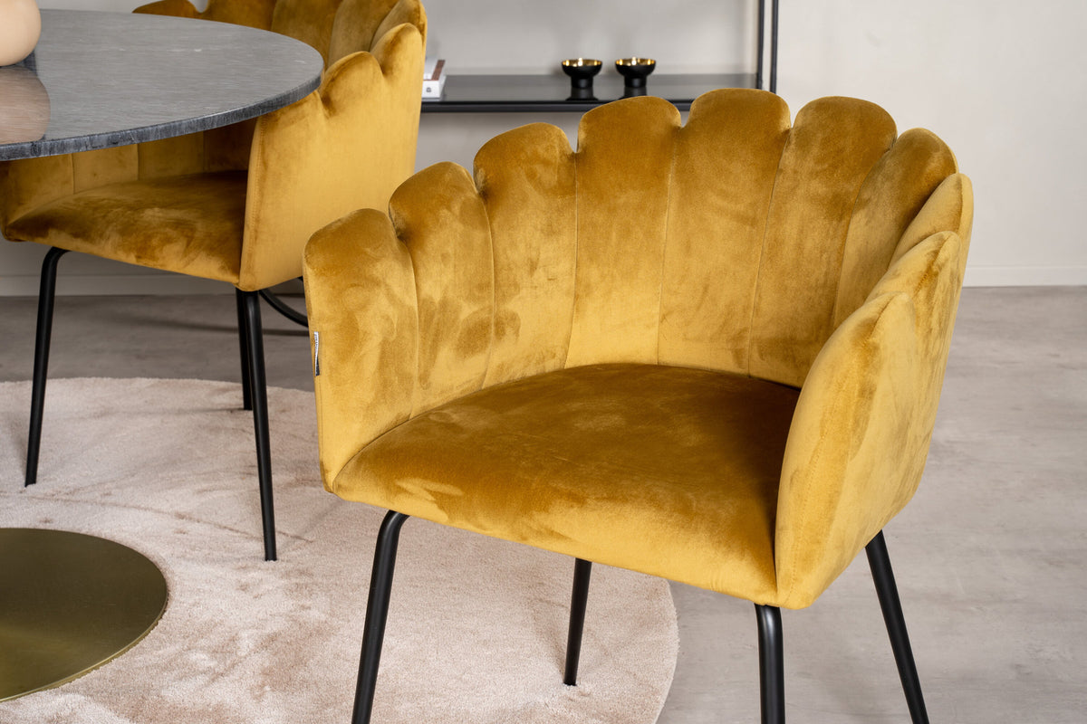 Estelle Esszimmerset + Limhamn ⌀106cm/4St. in Schwarz / Gelb / Gold präsentiert im Onlineshop von KAQTU Design AG. Esszimmerset ist von Venture Home