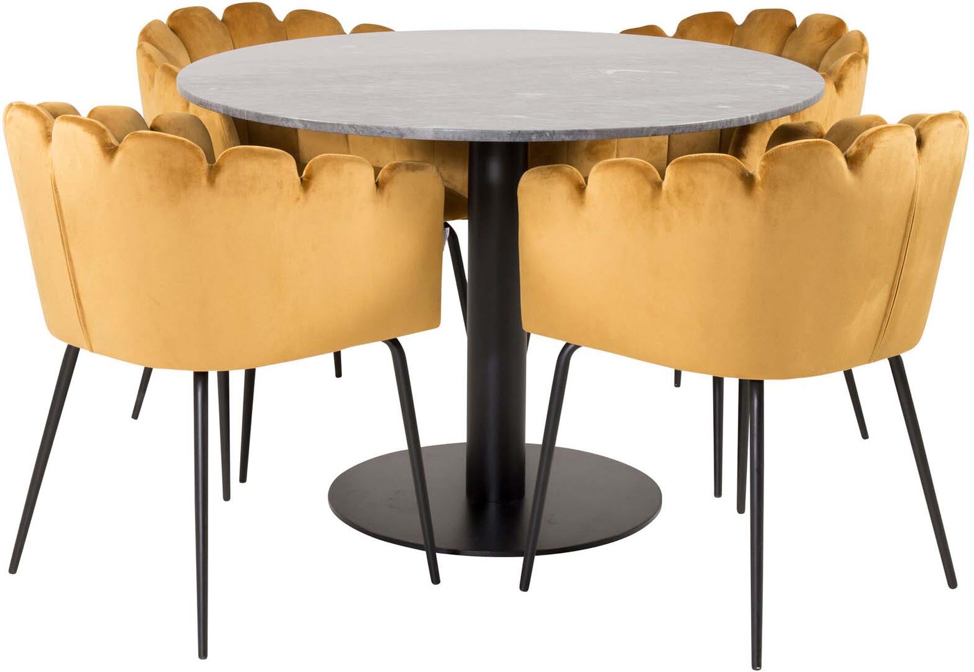 Estelle Esszimmerset + Limhamn ⌀106cm/4St. in Schwarz / Gelb präsentiert im Onlineshop von KAQTU Design AG. Esszimmerset ist von Venture Home
