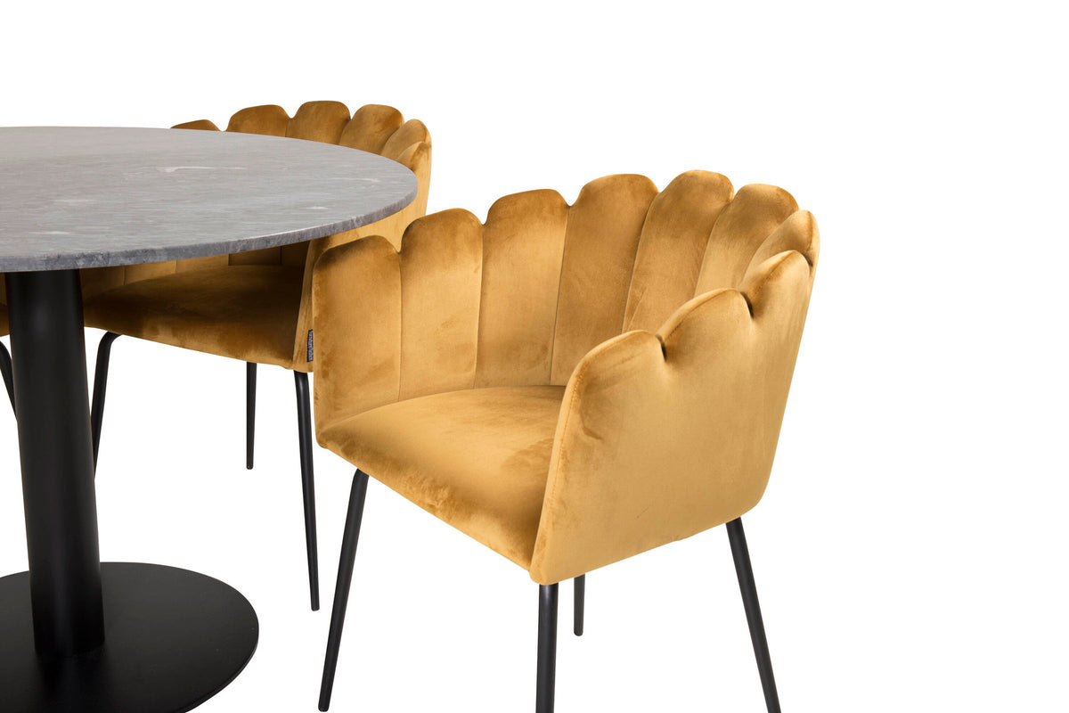 Estelle Esszimmerset + Limhamn ⌀106cm/4St. in Schwarz / Gelb präsentiert im Onlineshop von KAQTU Design AG. Esszimmerset ist von Venture Home