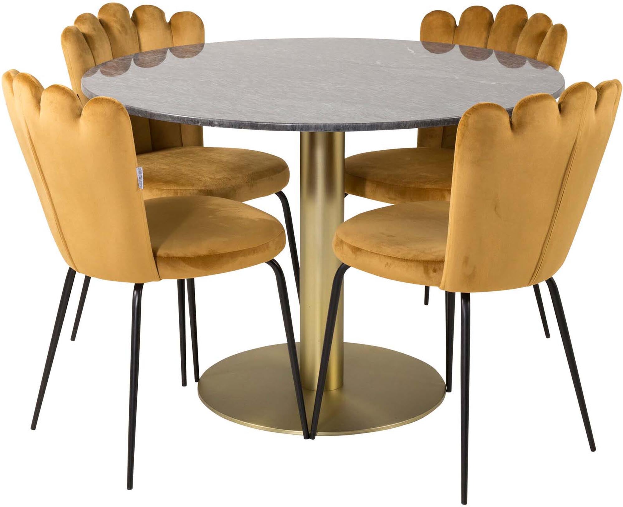Estelle Esszimmerset + Limhamn Light ⌀106cm/4St. in Schwarz / Gelb / Gold präsentiert im Onlineshop von KAQTU Design AG. Esszimmerset ist von Venture Home