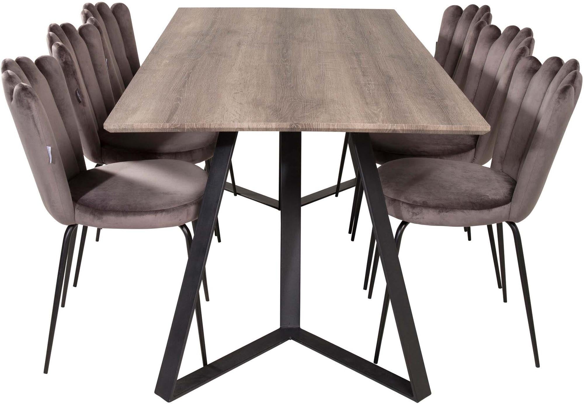 Entdecken Sie das stilvolle Esszimmerset Marina Limham von Venture Home. Mit 180 cm Platz für 6 Personen, luxuriösen Samt-Stühlen und harmonischem Design.