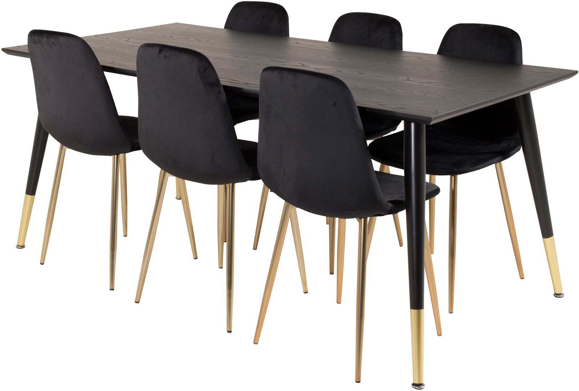 Dipp Esszimmerset + Polar Mat 180cm/6St. in Schwarz / Gold präsentiert im Onlineshop von KAQTU Design AG. Esszimmerset ist von Venture Home
