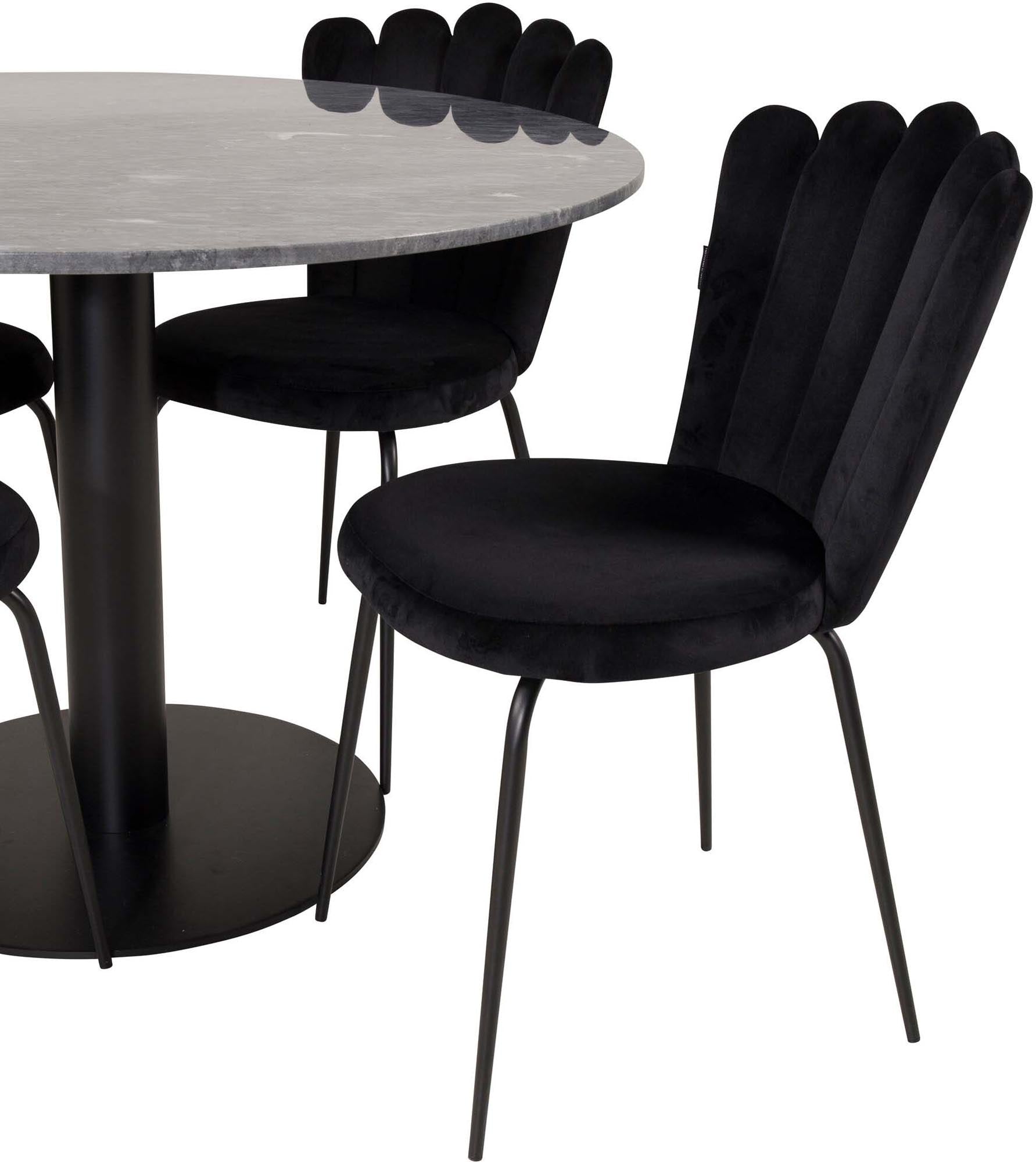 Elegantes Esszimmerset Estelle mit Limhamn Light: Moderner Tisch und bequeme Stühle für gesellige Abende und stilvolle Einrichtung.