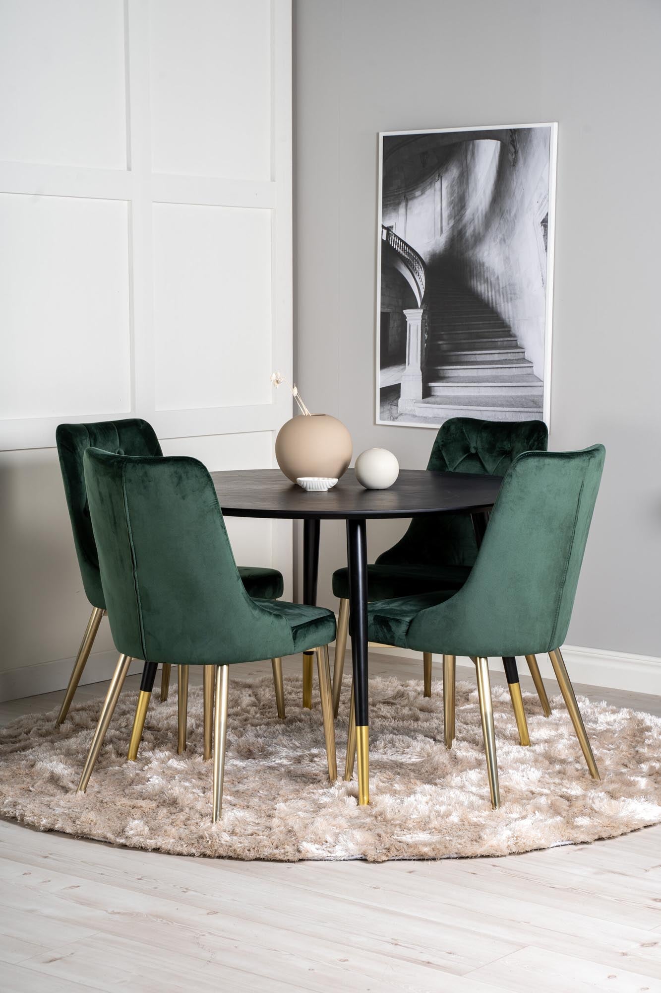 Dipp Esszimmerset + Velvet Deluxe ⌀115cm/4St. in Gold, Grün präsentiert im Onlineshop von KAQTU Design AG. Esszimmerset ist von Venture Home