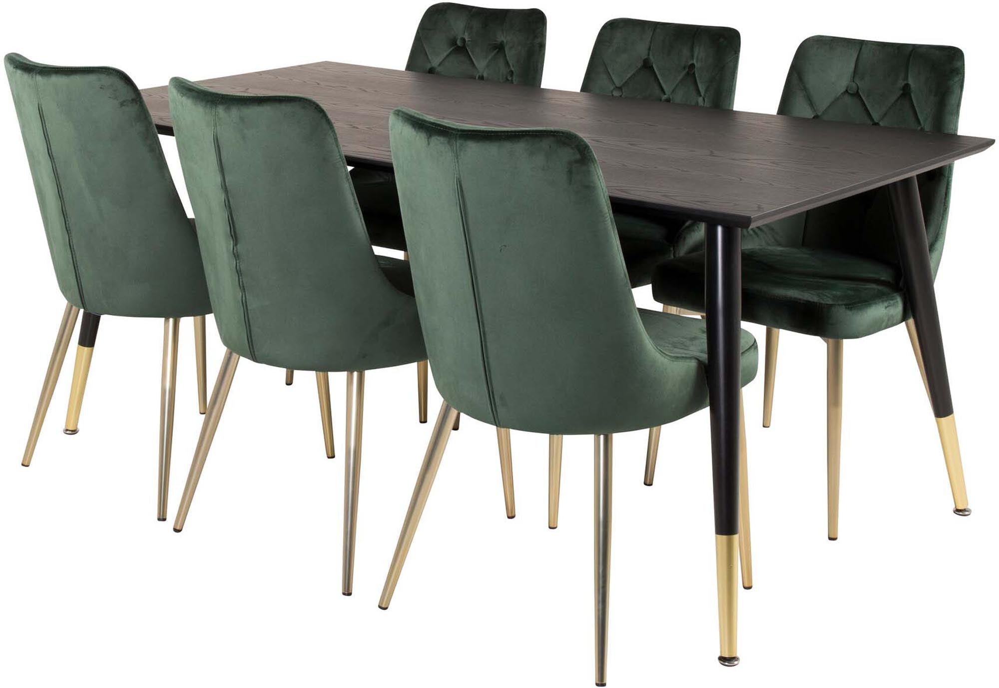 Dipp Esszimmerset + Velvet Deluxe 180cm/6St. in Schwarz / Gold / Grün präsentiert im Onlineshop von KAQTU Design AG. Esszimmerset ist von Venture Home