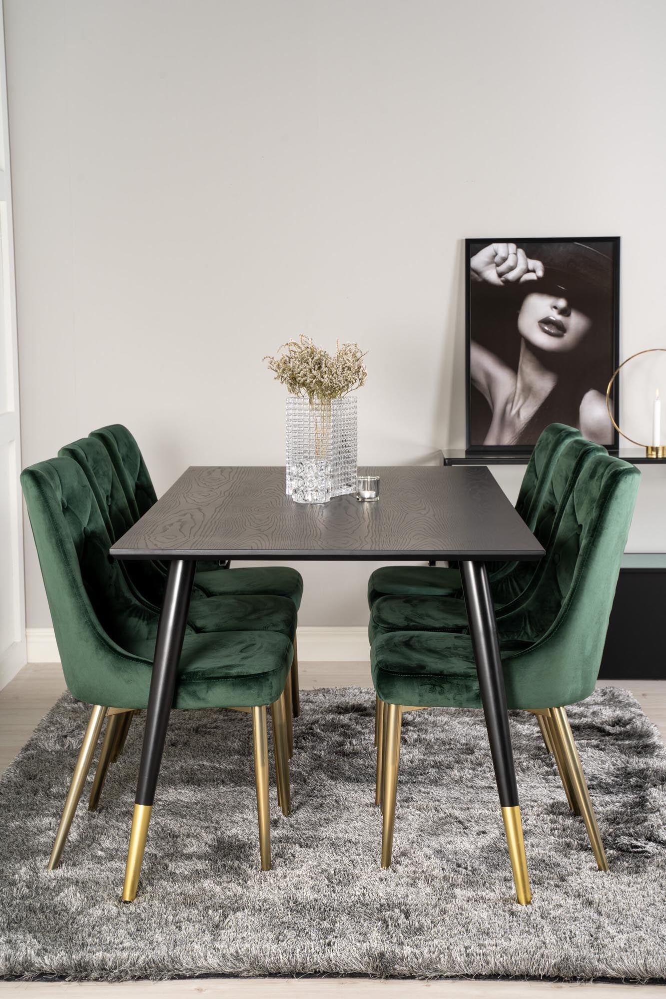 Dipp Esszimmerset + Velvet Deluxe 180cm/6St. in Schwarz / Gold / Grün präsentiert im Onlineshop von KAQTU Design AG. Esszimmerset ist von Venture Home