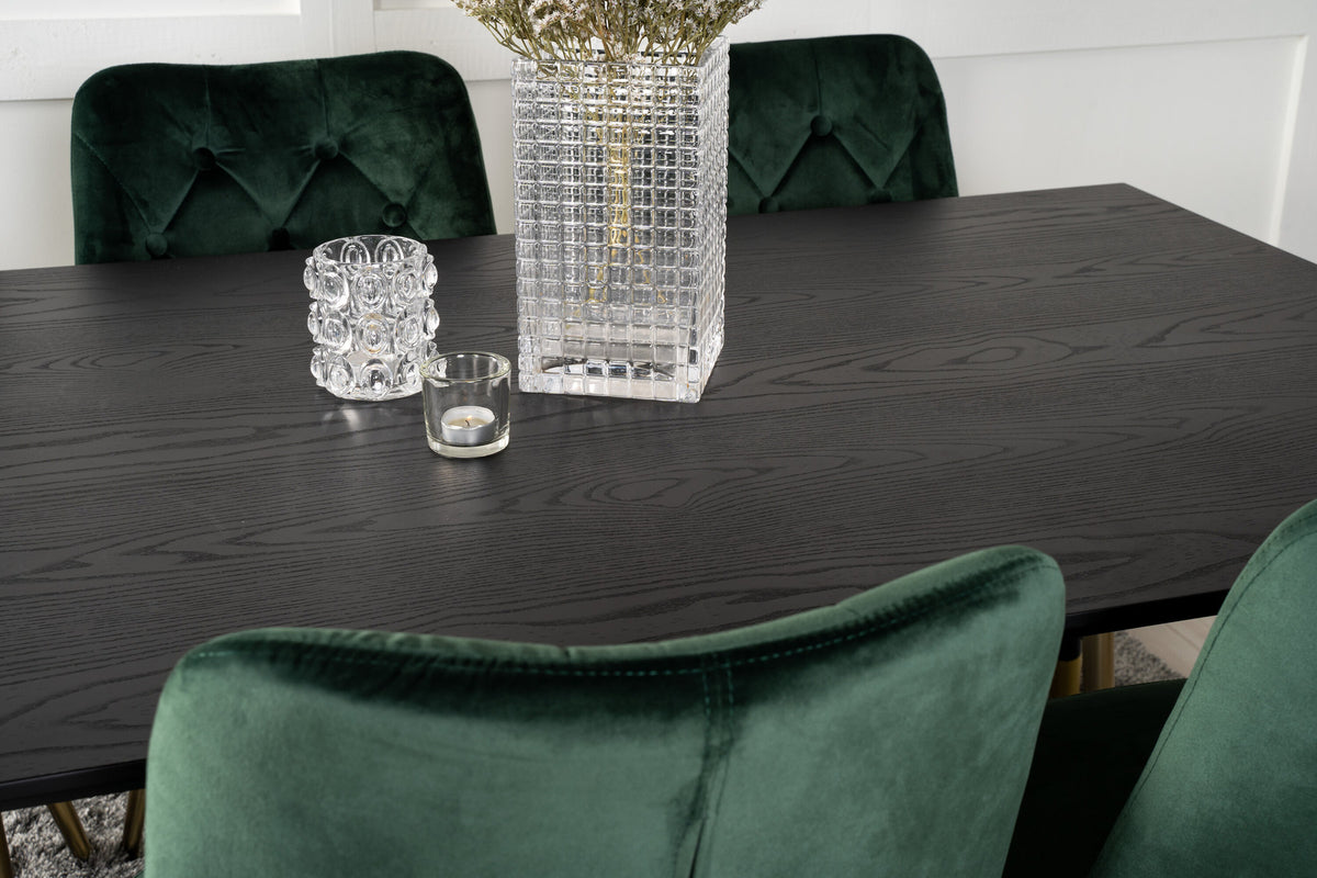 Dipp Esszimmerset + Velvet Deluxe 180cm/6St. in Schwarz / Gold / Grün präsentiert im Onlineshop von KAQTU Design AG. Esszimmerset ist von Venture Home