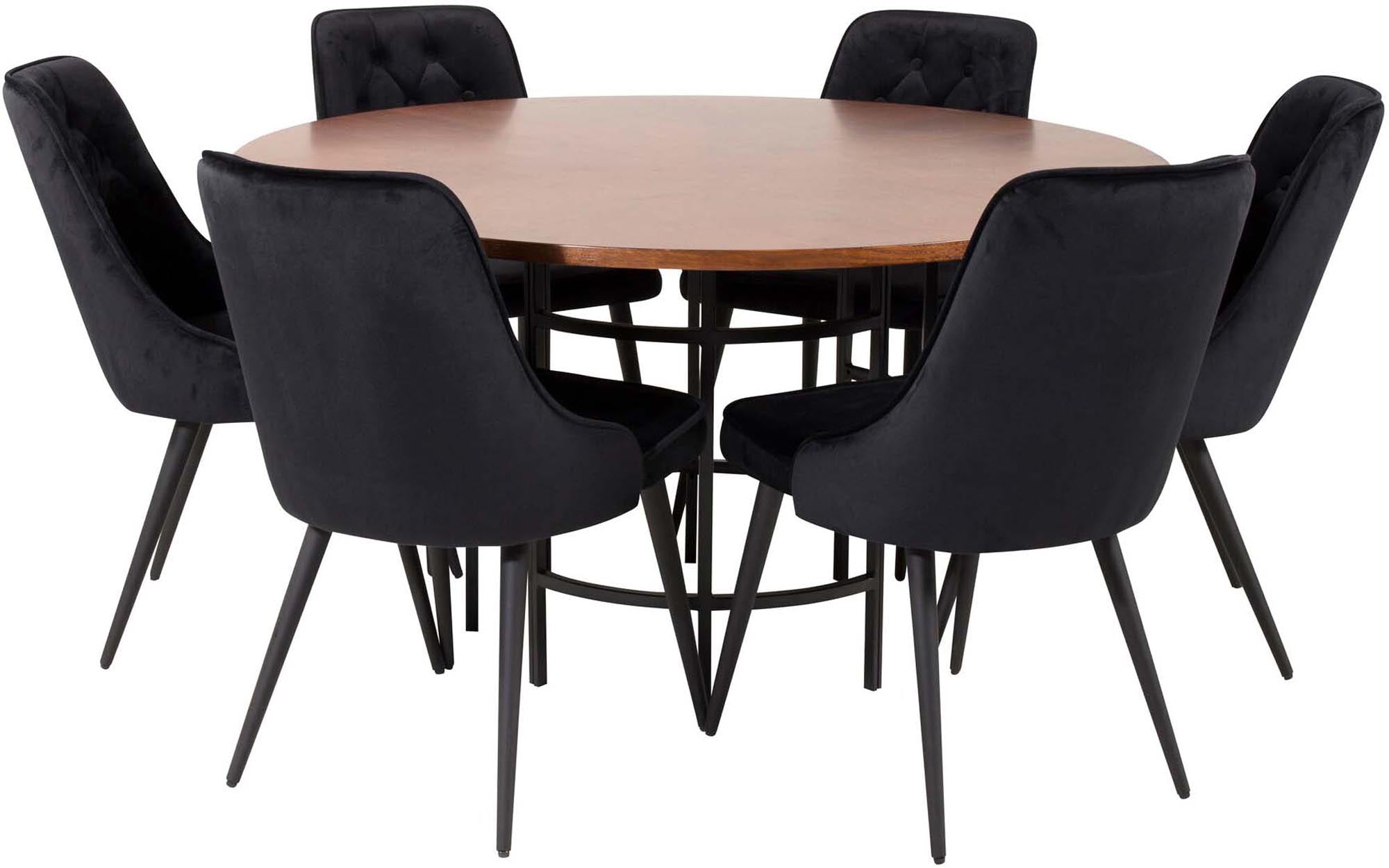 Esszimmerset Copenhagen + Velvet Deluxe ⌀140cm/6St. in Braun / Schwarz präsentiert im Onlineshop von KAQTU Design AG. Esszimmerset ist von Venture Home