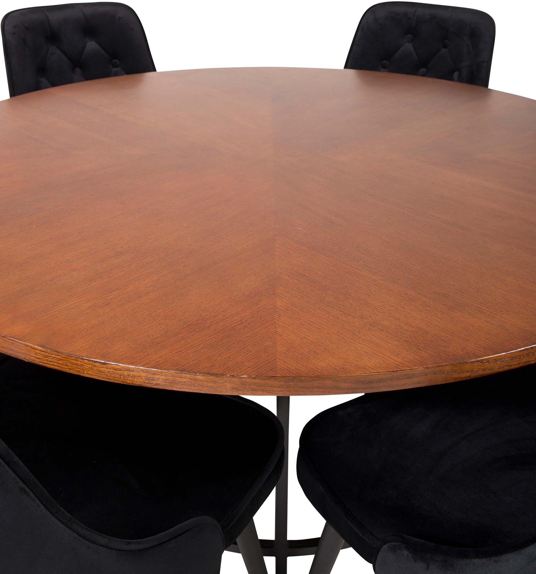 Esszimmerset Copenhagen + Velvet Deluxe ⌀140cm/6St. in Braun / Schwarz präsentiert im Onlineshop von KAQTU Design AG. Esszimmerset ist von Venture Home