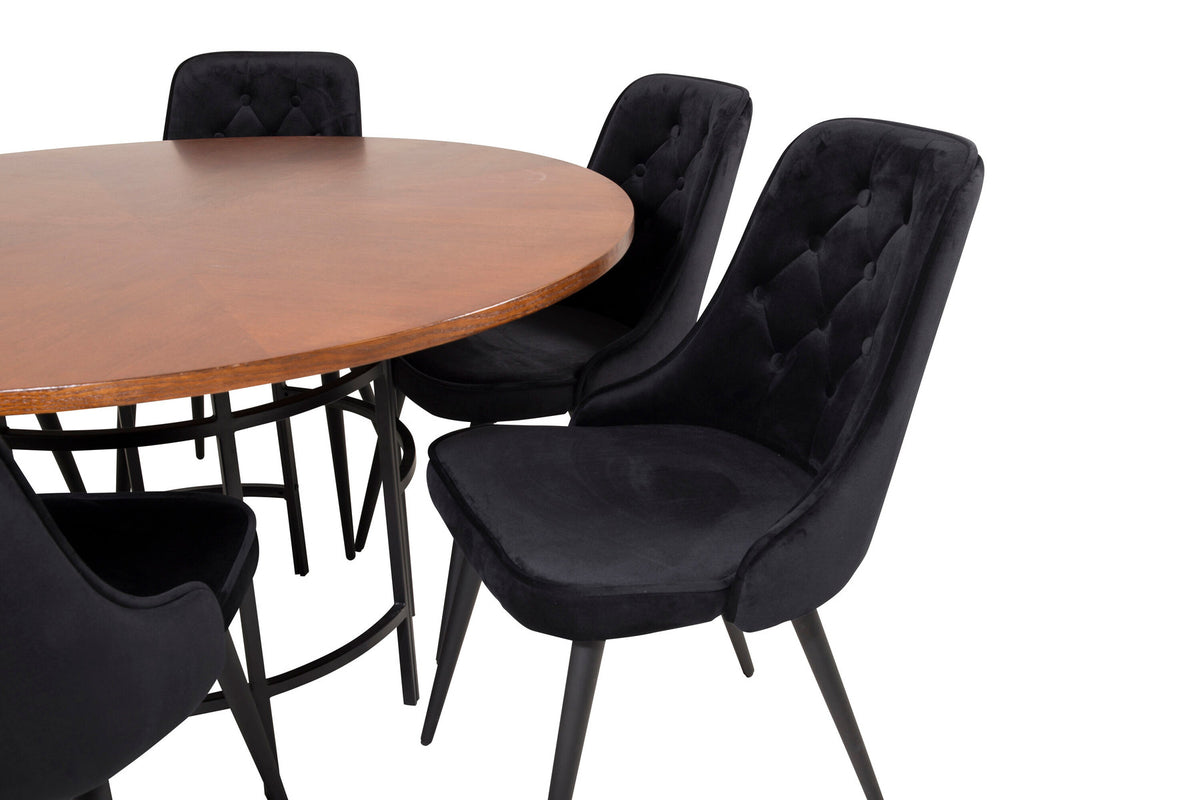 Esszimmerset Copenhagen + Velvet Deluxe ⌀140cm/6St. in Braun / Schwarz präsentiert im Onlineshop von KAQTU Design AG. Esszimmerset ist von Venture Home