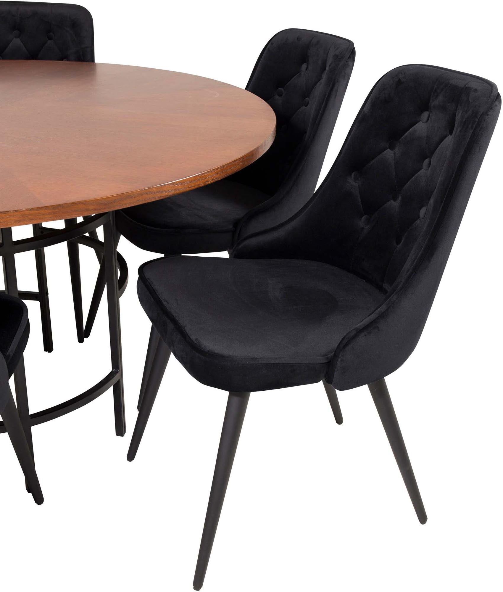 Esszimmerset Copenhagen + Velvet Deluxe ⌀140cm/6St. in Braun / Schwarz präsentiert im Onlineshop von KAQTU Design AG. Esszimmerset ist von Venture Home