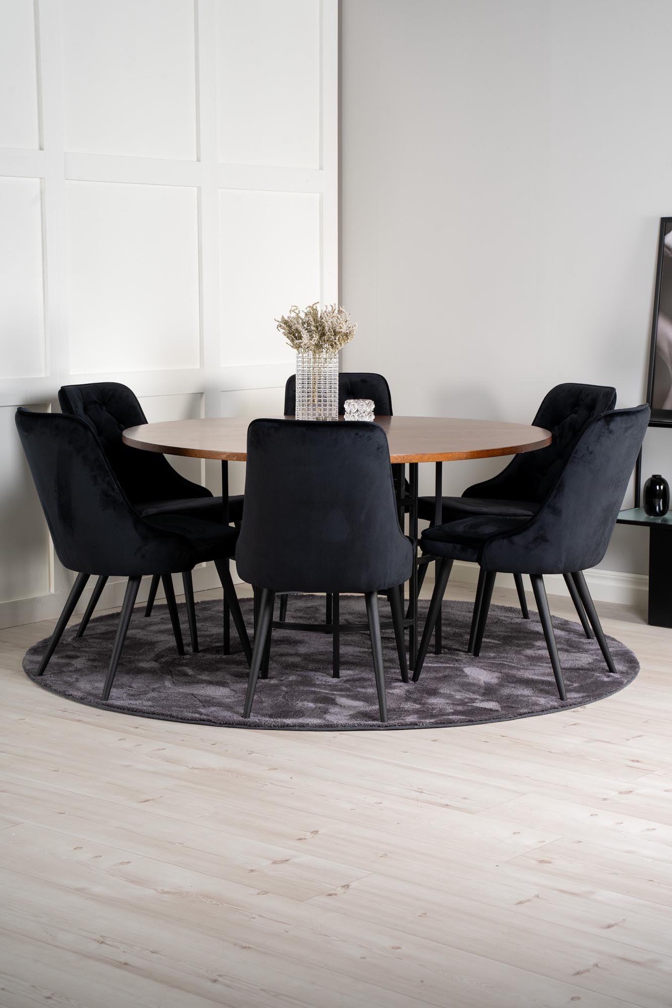 Esszimmerset Copenhagen + Velvet Deluxe ⌀140cm/6St. in Braun / Schwarz präsentiert im Onlineshop von KAQTU Design AG. Esszimmerset ist von Venture Home
