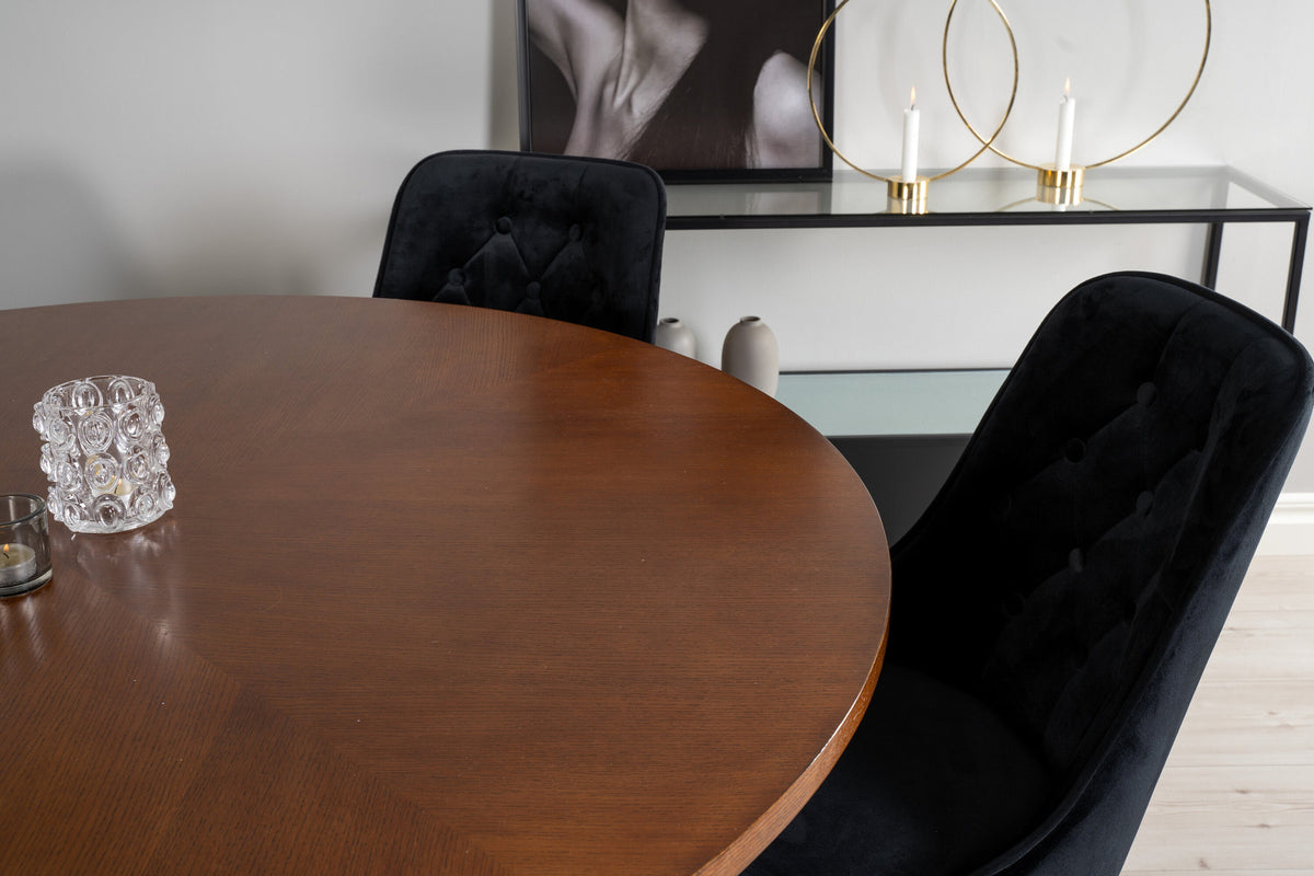 Esszimmerset Copenhagen + Velvet Deluxe ⌀140cm/6St. in Braun / Schwarz präsentiert im Onlineshop von KAQTU Design AG. Esszimmerset ist von Venture Home