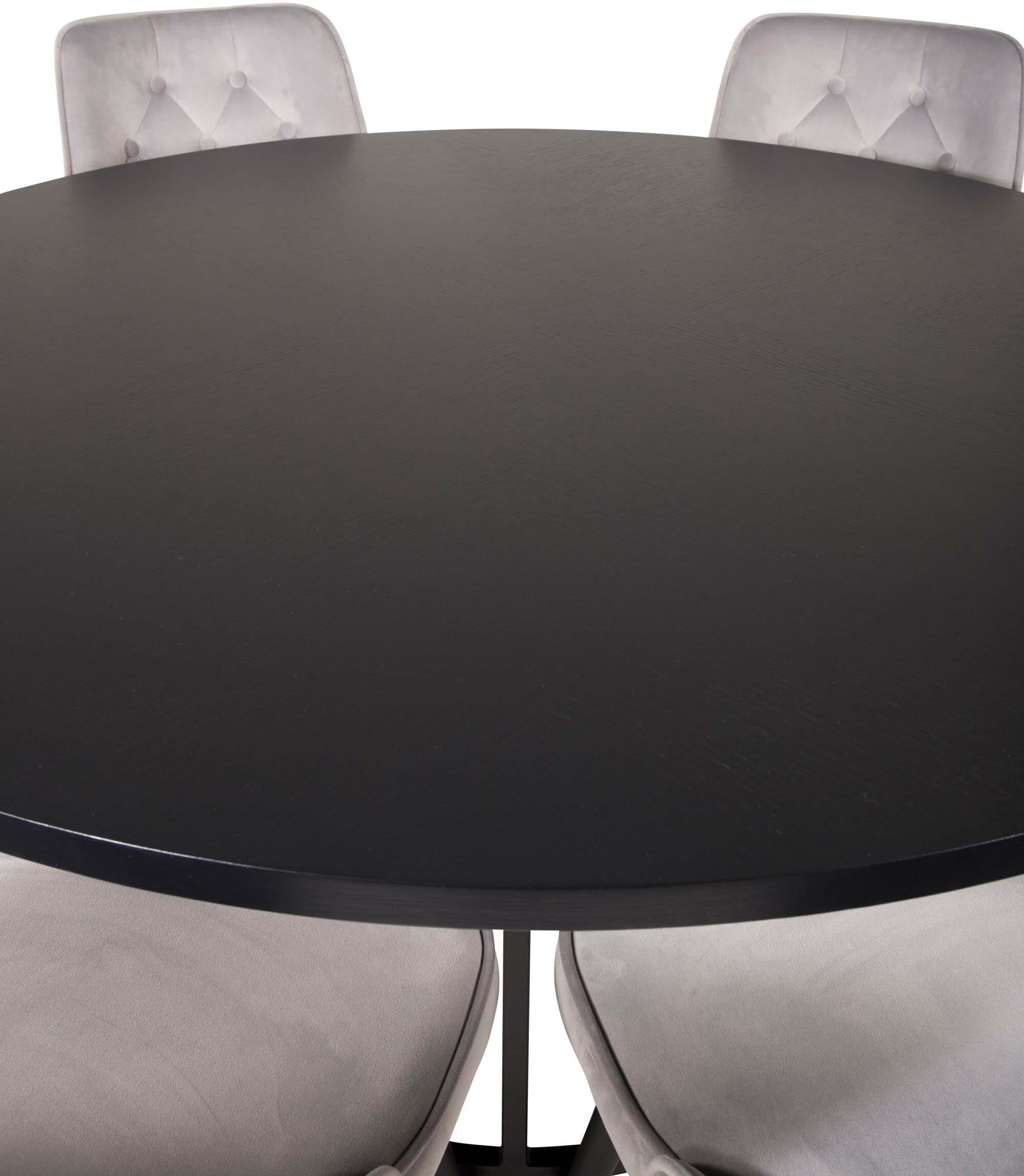 Esszimmerset Copenhagen + Velvet Deluxe ⌀140cm/6St. in Schwarz präsentiert im Onlineshop von KAQTU Design AG. Esszimmerset ist von Venture Home