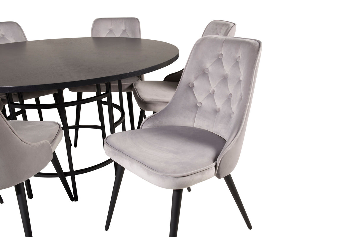 Esszimmerset Copenhagen + Velvet Deluxe ⌀140cm/6St. in Schwarz präsentiert im Onlineshop von KAQTU Design AG. Esszimmerset ist von Venture Home