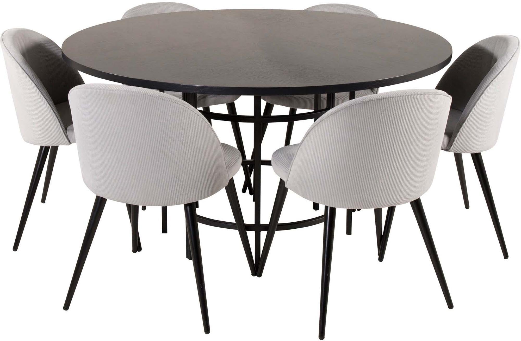 Esszimmerset Copenhagen + Velvet ⌀140cm/6St. in Schwarz / Grau präsentiert im Onlineshop von KAQTU Design AG. Esszimmerset ist von Venture Home