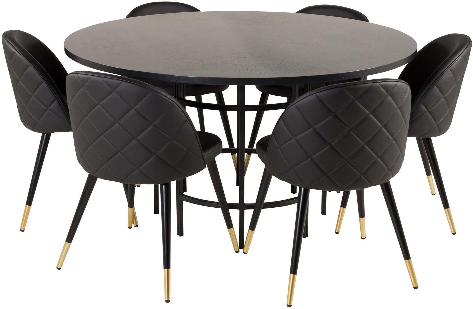 Entdecken Sie das Esszimmerset Copenhagen + Velvet von Venture Home: eleganter runder Tisch ⌀140cm und luxuriöse Velvet-Stühle für stilvolle Esszimmer.