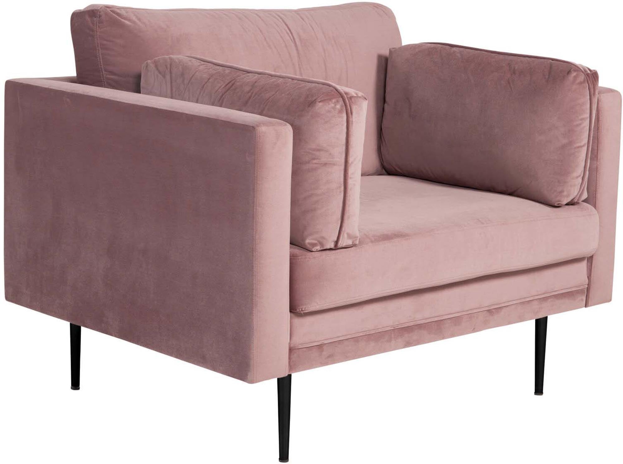 Entdecken Sie den Boom Sessel von Venture Home – ein stilvolles Möbelstück aus luxuriösem Samt, das Komfort und modernes Design vereint.