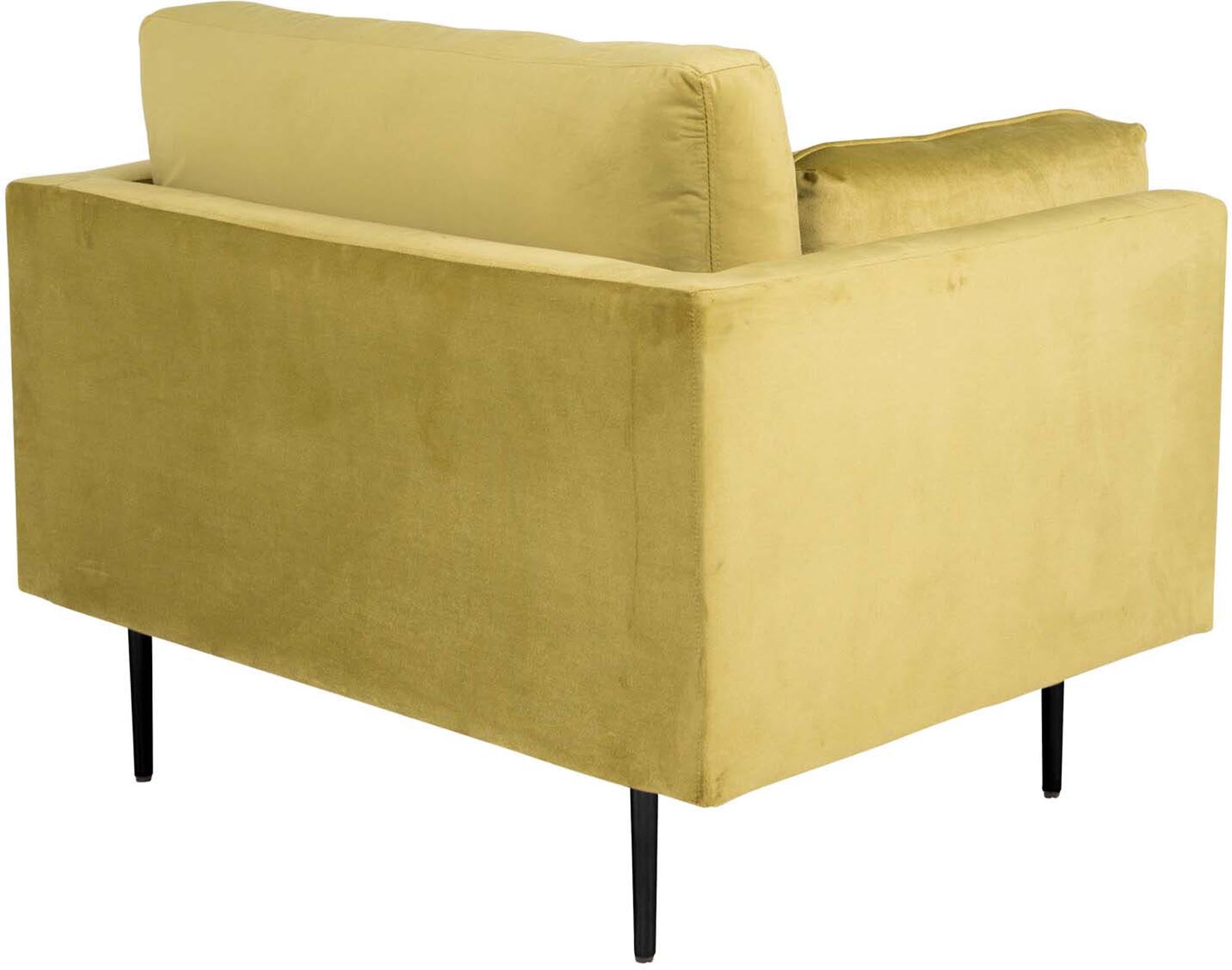 Erleben Sie den Boom Sessel von Venture Home: Eleganter Samt, luftige Optik und einladendes Design für ein stilvolles Wohnambiente.