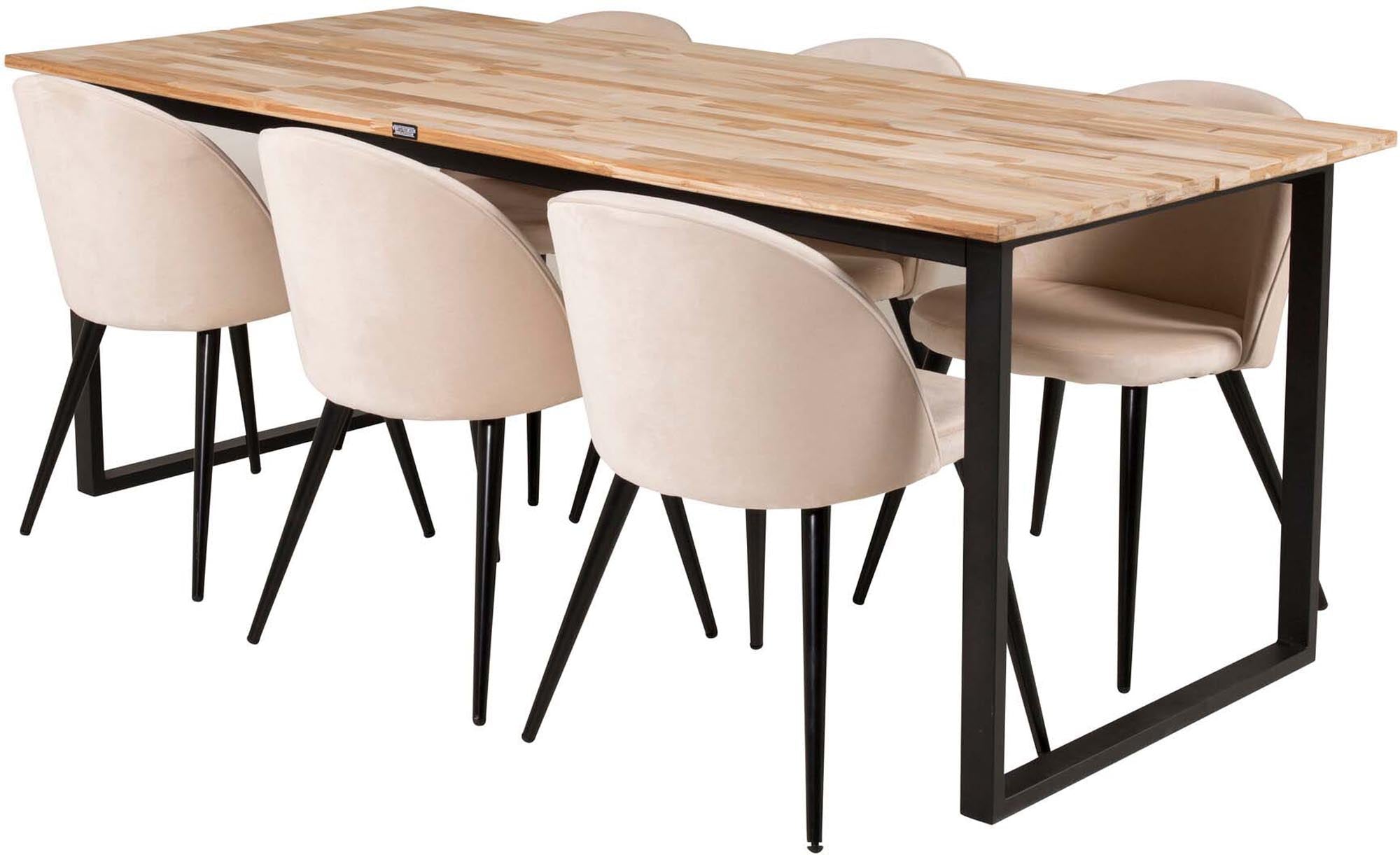 Cirebon Esszimmerset + Velvet 200cm/6St. in Beige, Schwarz präsentiert im Onlineshop von KAQTU Design AG. Esszimmerset ist von Venture Home