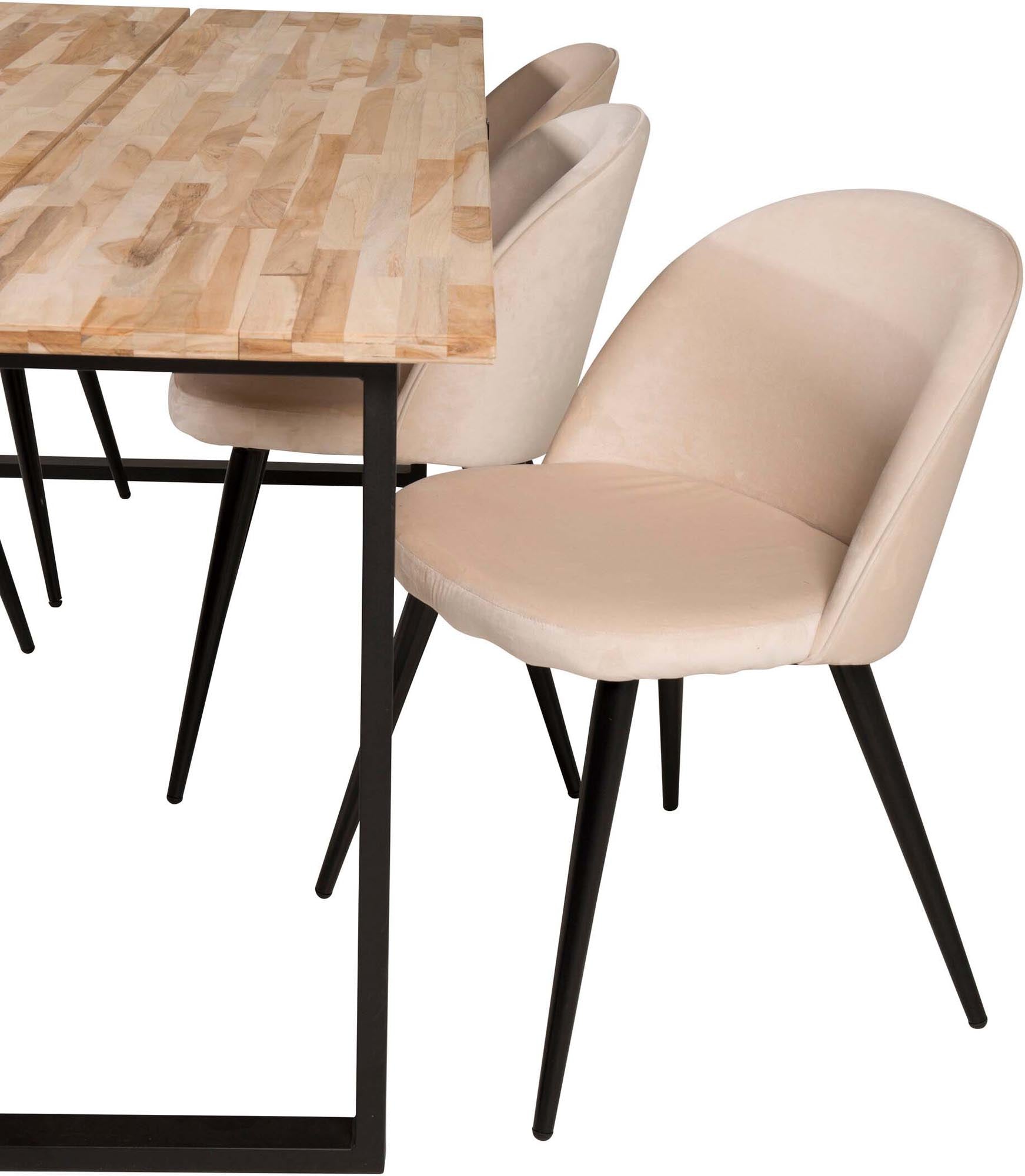 Elegantes Cirebon Esszimmerset: 200cm Tisch mit 6 Samtstühlen.