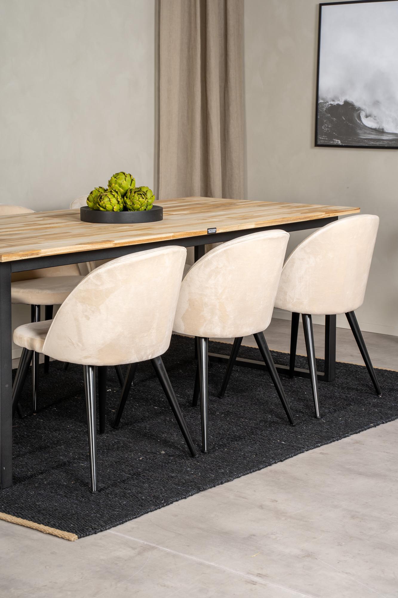 Cirebon Esszimmerset + Velvet 200cm/6St. in Beige, Schwarz präsentiert im Onlineshop von KAQTU Design AG. Esszimmerset ist von Venture Home